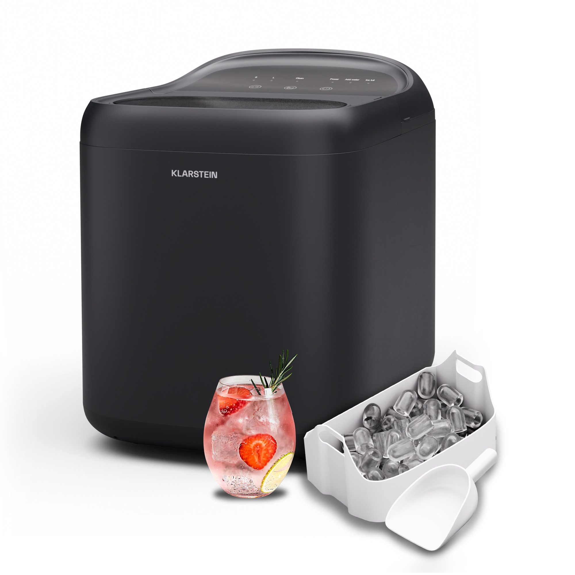 Klarstein Eiswürfelmaschine SparkIce Eismaschine 15 kg/24h 1,5L 2 Modi 6 Min. Touch Auto-Reinigung, Ice Maker Eiswürfelmaschine elektrisch mit Wassertank 1,5L Display