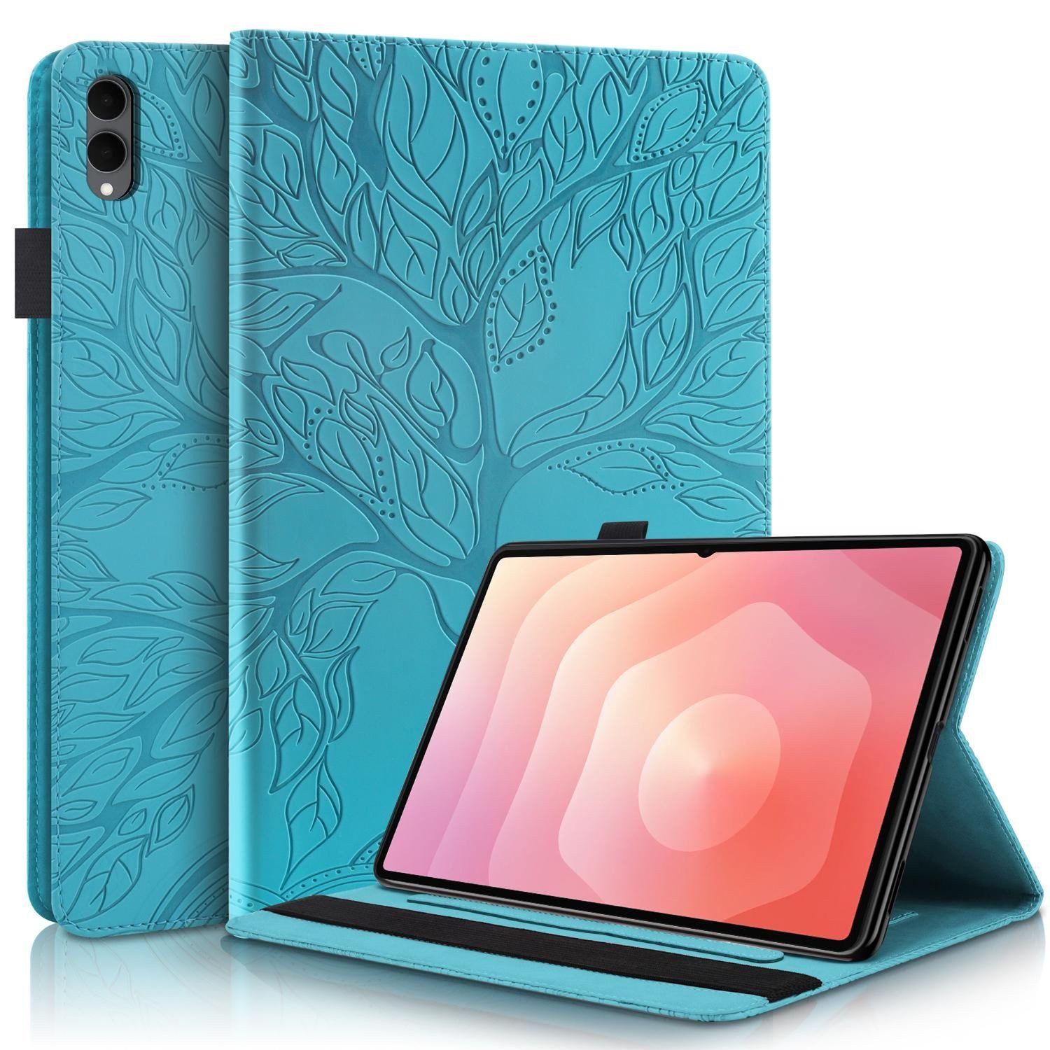 Wigento Tablet-Hülle Kunstleder für Samsung Galaxy Tab S11 Ultra Baum Design Blau, Baum Design Hülle mit Standfunktion und Kratzschutz