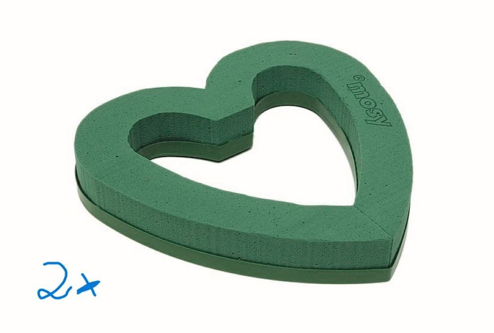 Bastelmoos Offene Steckmasse-Herzen, 2 Stück, je 21 cm, m. Wassersp., Steckschaum