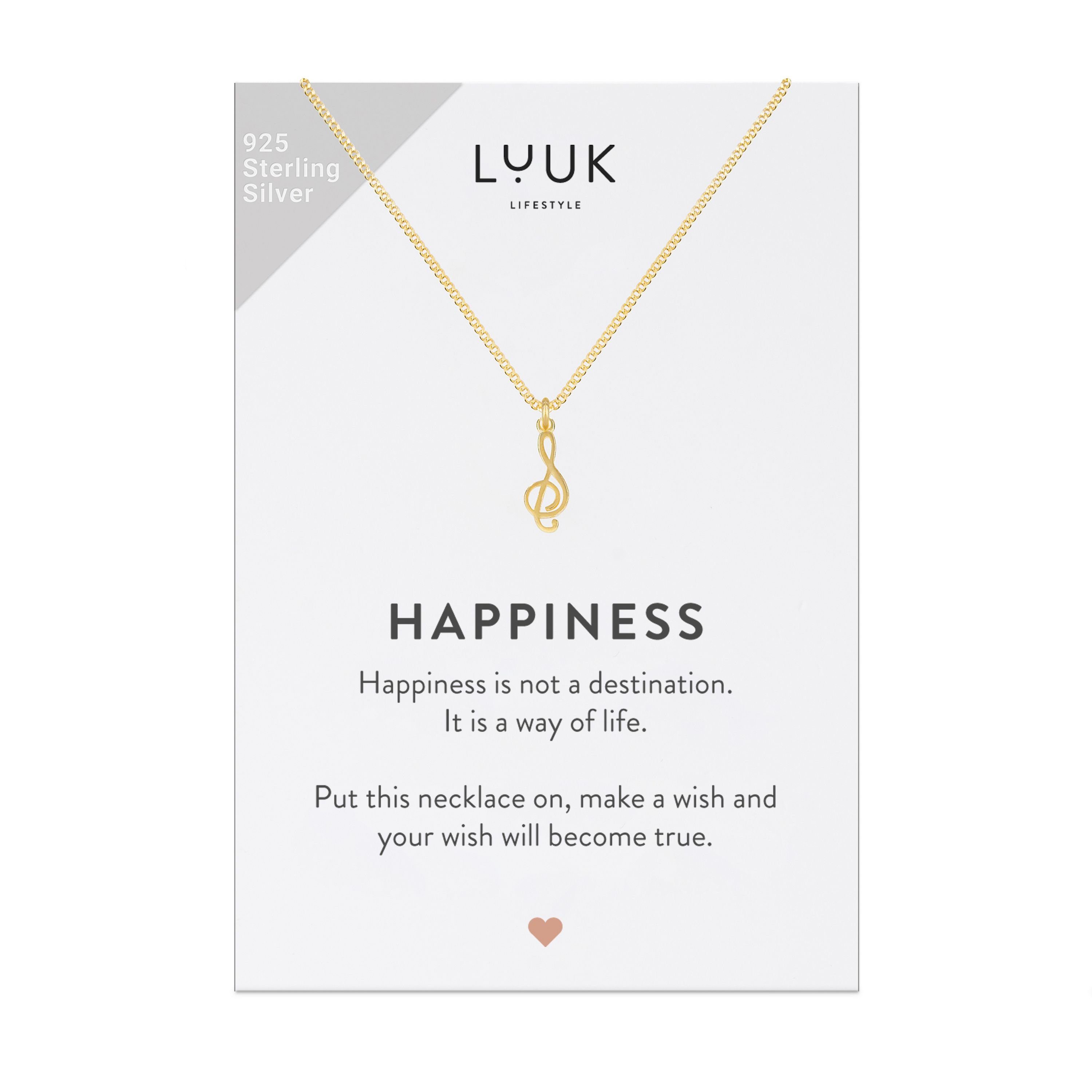 LUUK LIFESTYLE Silberkette Notenschlüssel, inklusive Happiness Spruchkarte Gold