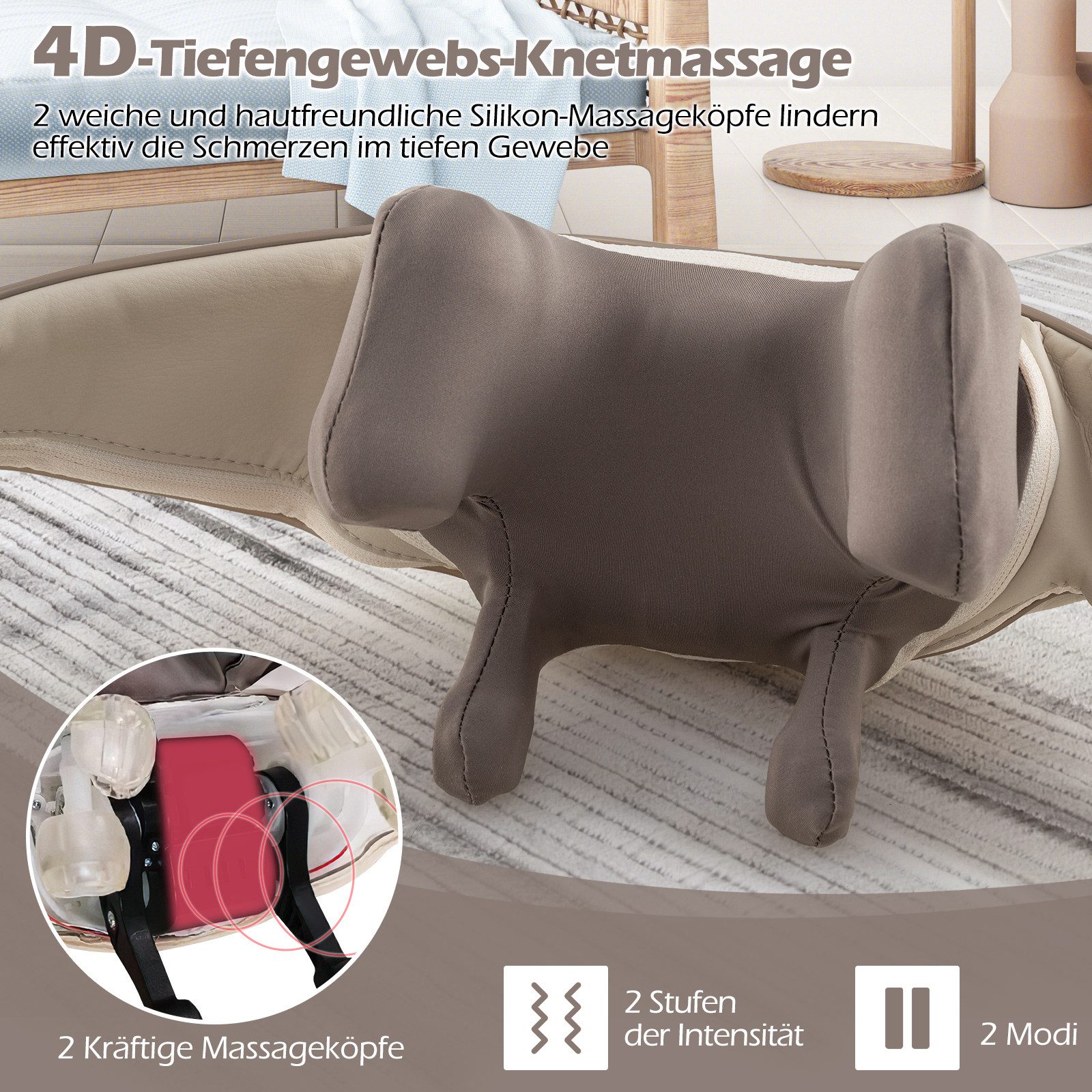 COSTWAY Nacken-Massagegerät, 4D Shiatsu mit Tiefengewebekneten & 2 Heizstufen