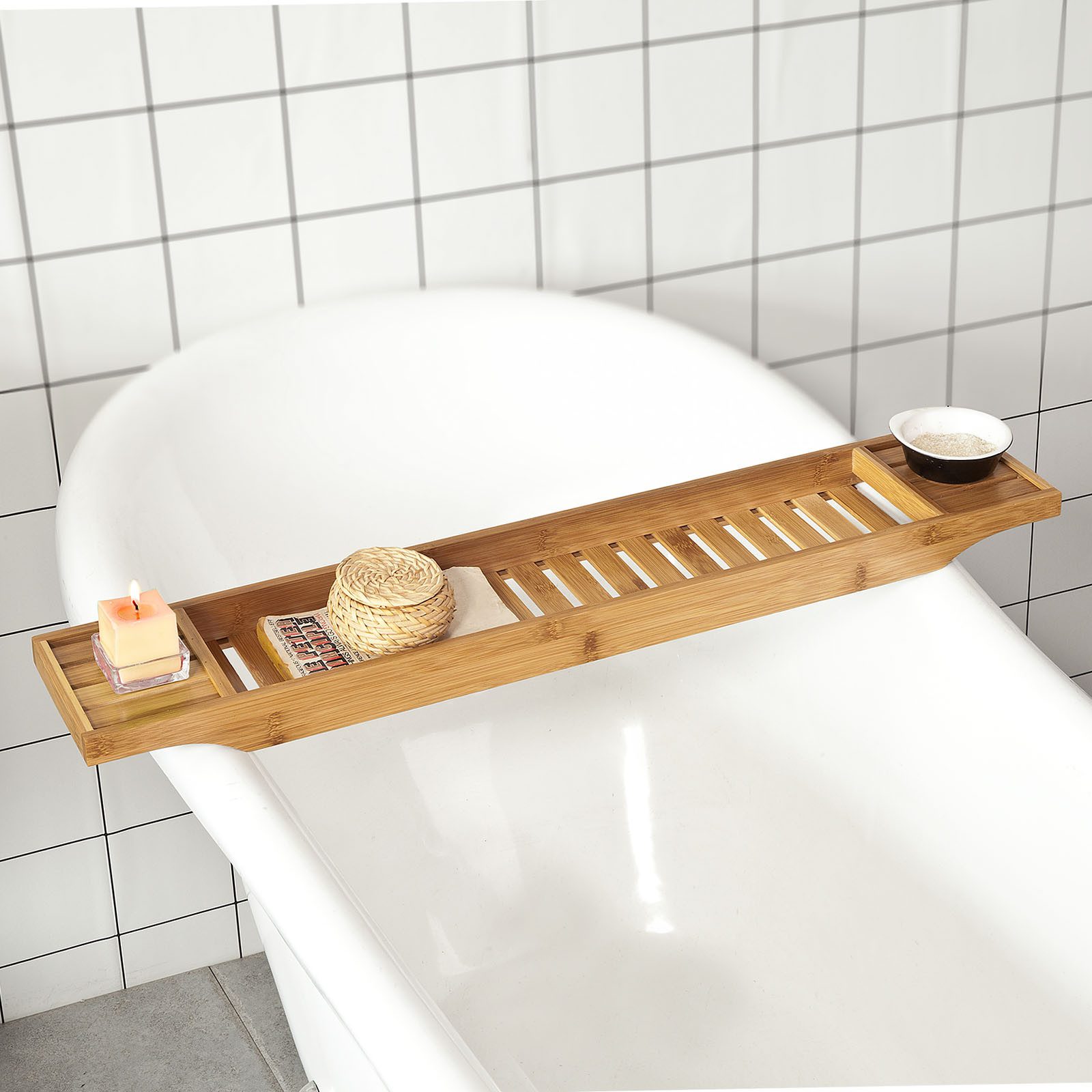 SoBuy Badewannenablage FRG212, Badewannenbrett Badewannenauflage Wannenbrücke aus Bambus – Bild 4 von 5