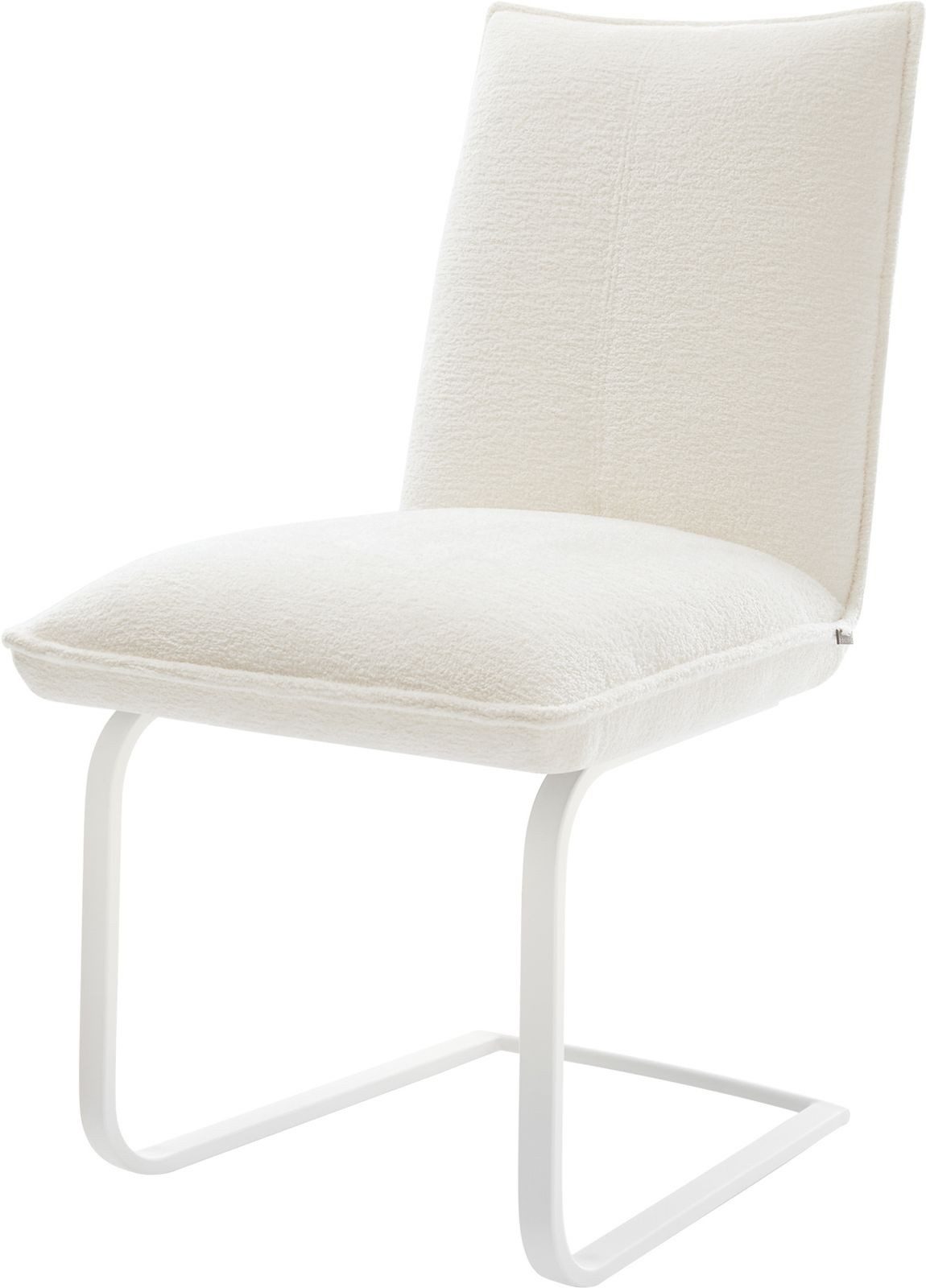 DELIFE Polsterstuhl Lelio-Flex, Freischwinger flach Weiß Bouclé Soft Beige Taschenfederkern