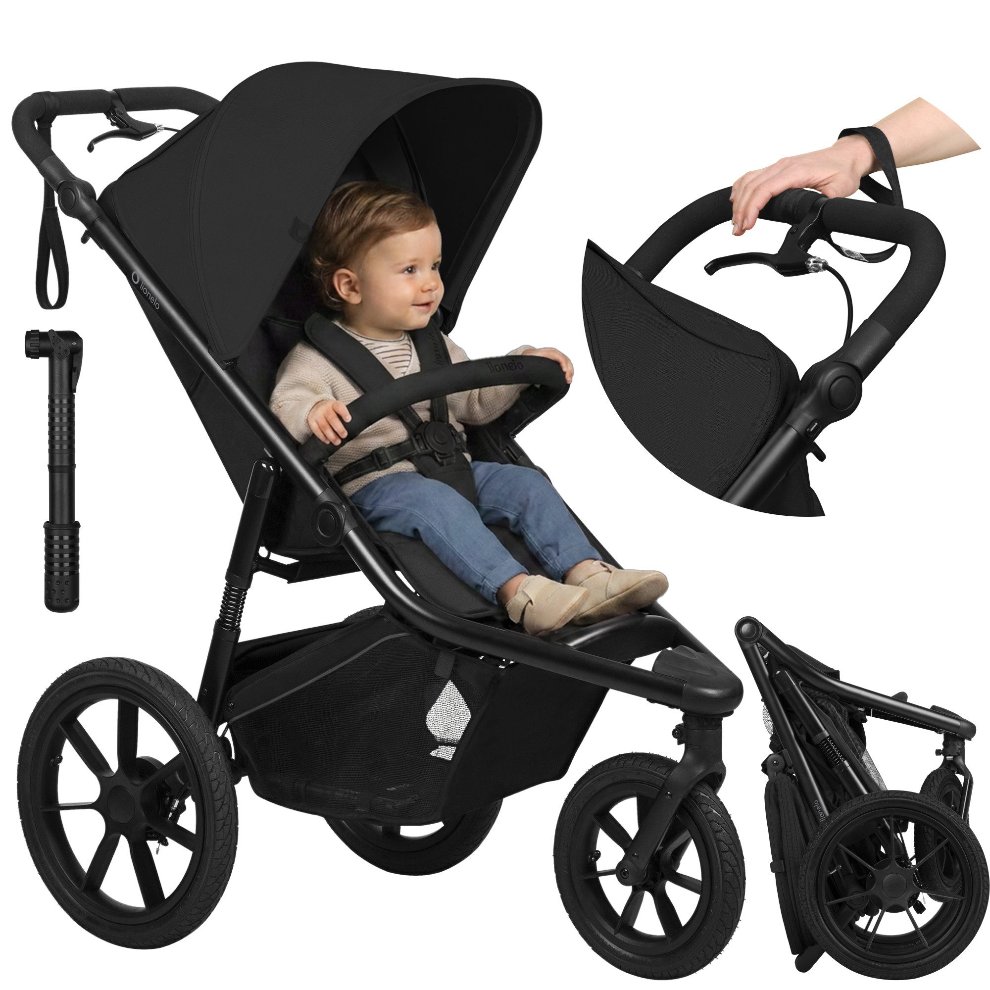 lionelo Dreirad-Kinderwagen AZURA, Baby-Jogging-Kinderwagen/ab 6 Monaten/sichere Wahl/bis zu 22 kg