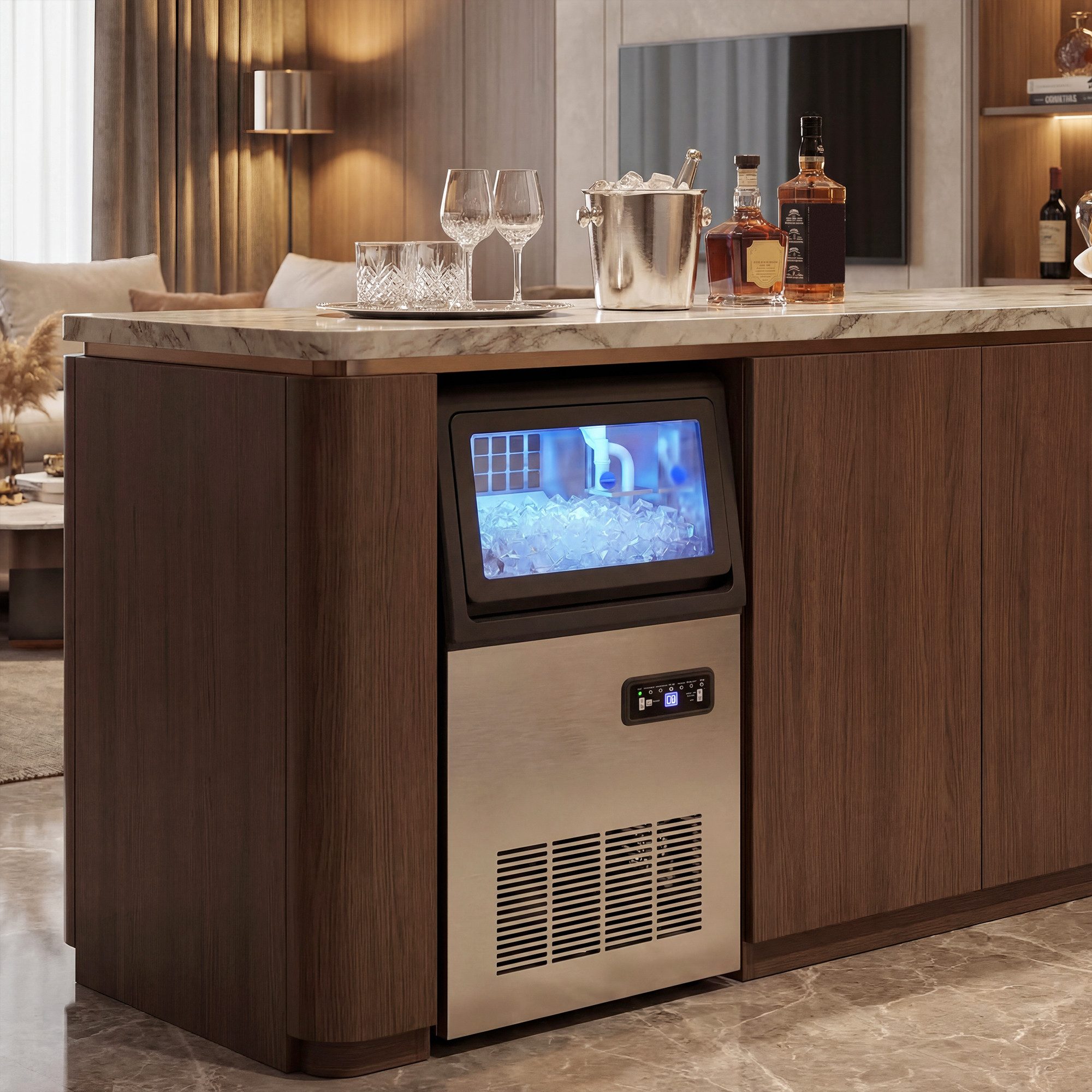 HOMCOM Eiswürfelmaschine Kommerzielle Eismaschine, Ice Maker Machine, 5,5 kg Speicher Timer, 36 kg Eis-Produktion, LCD-Panel, Selbstreinigung, LED-Beleuchtung