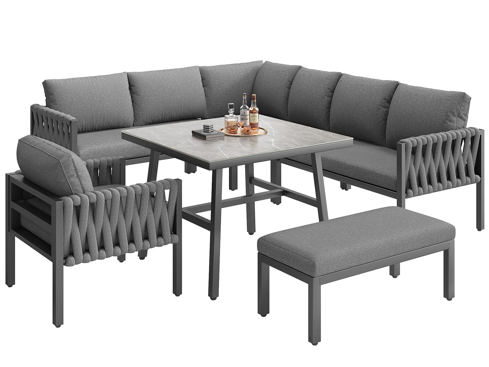KLAM HOME Gartenlounge-Set Seilgartenmöbelset mit Ecksofa günstig online kaufen