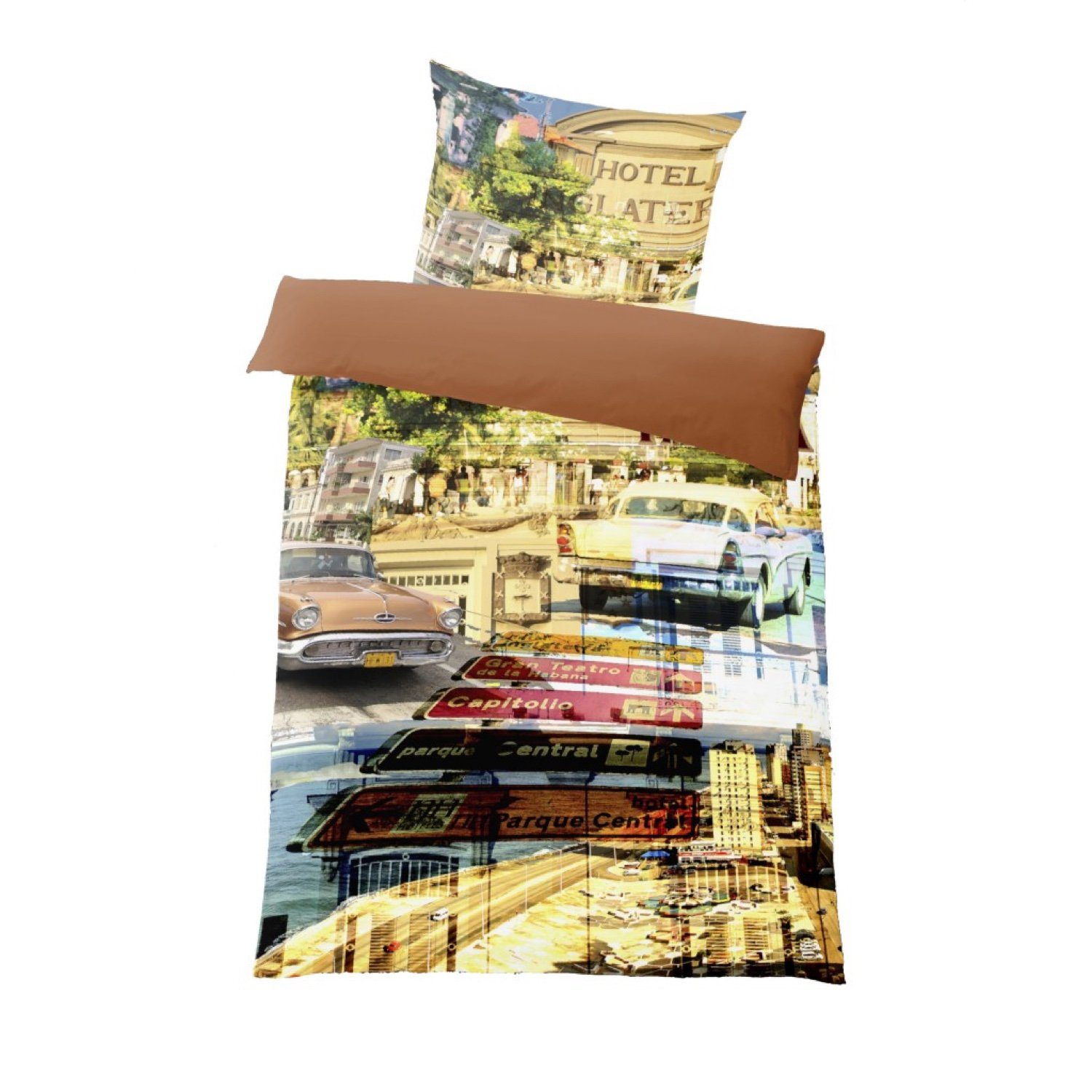 Trend Bettwäsche Havanna, Mako-Satin, 2 teilig, Oldtimer, Schilder, Strand