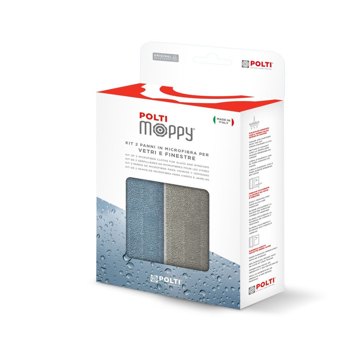 Polti Reinigungs-Set Moppy Kit 2x Mikofaser Reinigungstücher (Glas