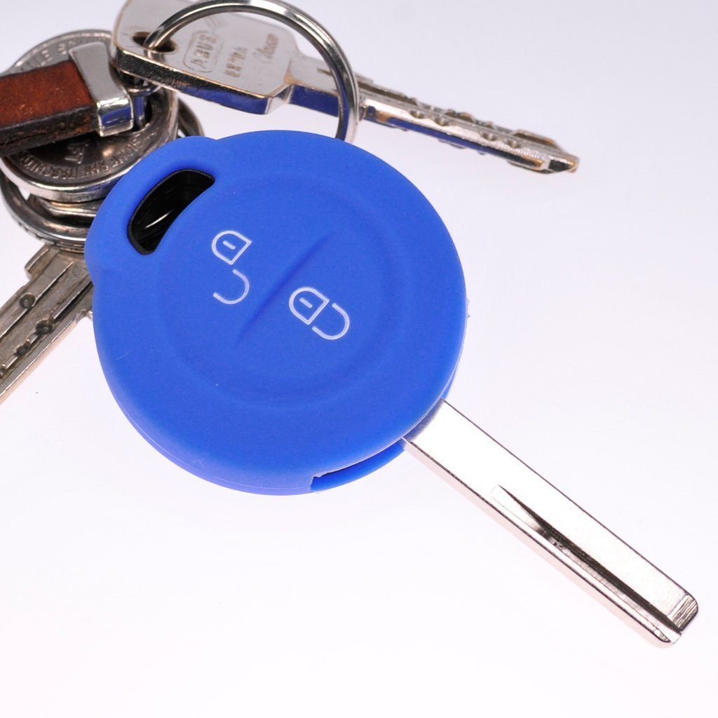 mt-key Schlüsseltasche Autoschlüssel 2 Tasten Silikon Softcase Colt Smart Blau, Forfour Fernbedienung 454 Funk VI Schutzhülle Mitsubishi für
