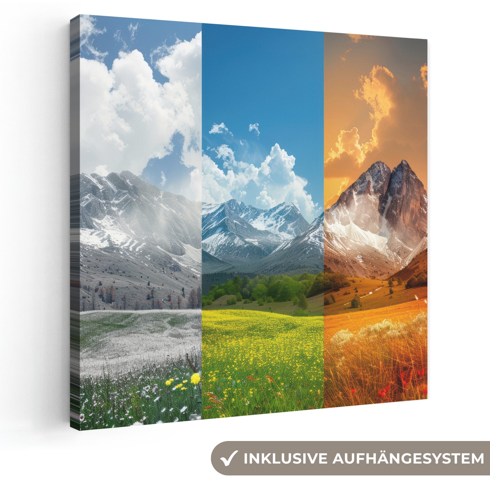 OneMillionCanvasses® Leinwandbild Landschaft - 4 Jahreszeiten - Natur - Winter - Frühling - Sommer - Her, Fotodruck (1 St), Wandbild, Deko Schlafzimmer Wohnzimmer Flur 20x20 cm