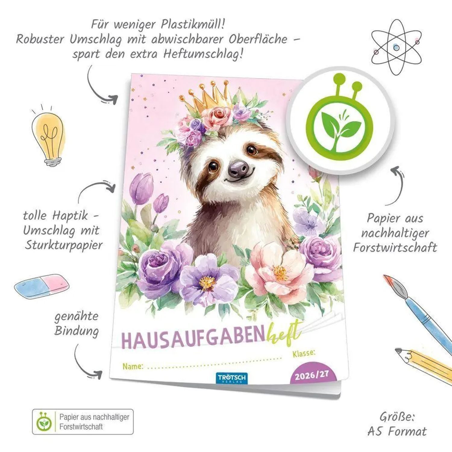 Trötsch Verlag Schülerkalender TRÖTSCH - Jahresbezogenes Hausaufgabenheft Grundschule Faultier 26/27