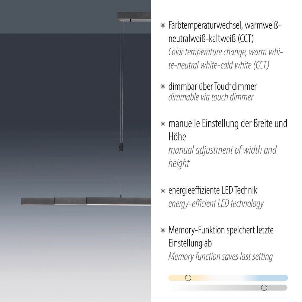 Paul Neuhaus LED Pendelleuchte LED Pendellampe BACALIA, Farbtemperaturregelung (CCT), Dimmbar über Touchdimmer, 3xLED/13Watt, warmweiss-kaltweiß (CCT), ausziehbar höhenverstellbar CCT Touchdimmer