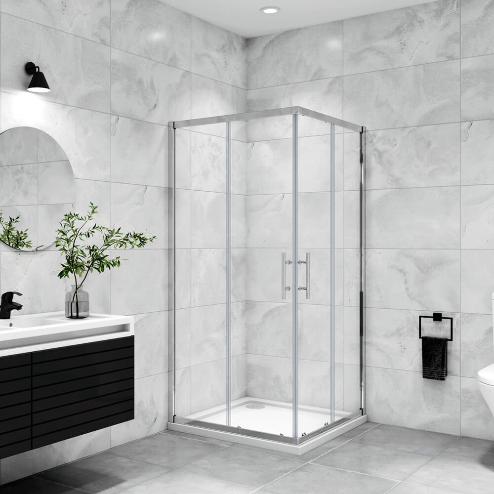 duschspa Eckdusche Duschtür Duschkabine Duschabtrennung Eckeinstieg Schiebetür Glastür, BxT: 90x70 cm, Sicherheitsglas, Set, Klarglas