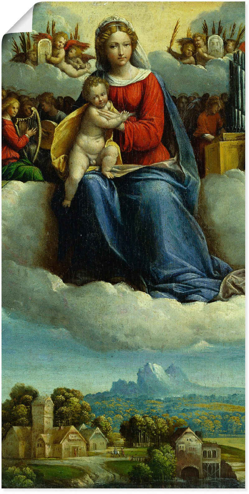 Artland Wandbild »Madonna mit Kind umgeben von Engeln«, Religion (1 St), in vielen Größen & Produktarten -Leinwandbild, Poster, Wandaufkleber / Wandtattoo auch für Badezimmer geeignet