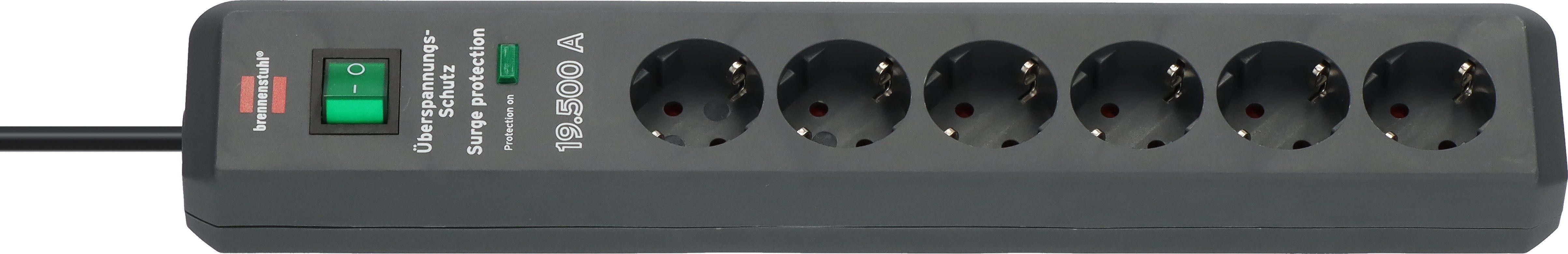 Brennenstuhl Secure-Tec Steckdosenleiste mit (Kabellänge Überspannungsschutz 2 m), 6-fach und Schalter