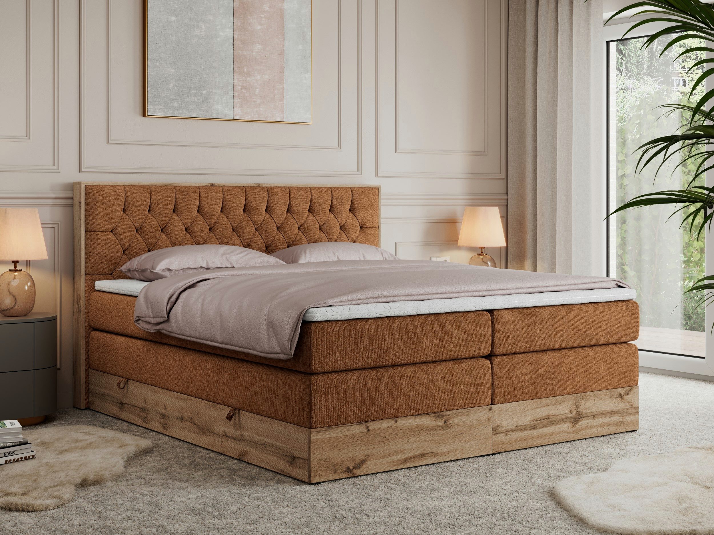 MKS MÖBEL Boxspringbett AMORE KING (Set, T30-Schaum, Topper T-25, fünf Matratzen, zwei Bettkästen), mit Multipocket Matratzen, Boxspringbett, mit Möbelplatten
