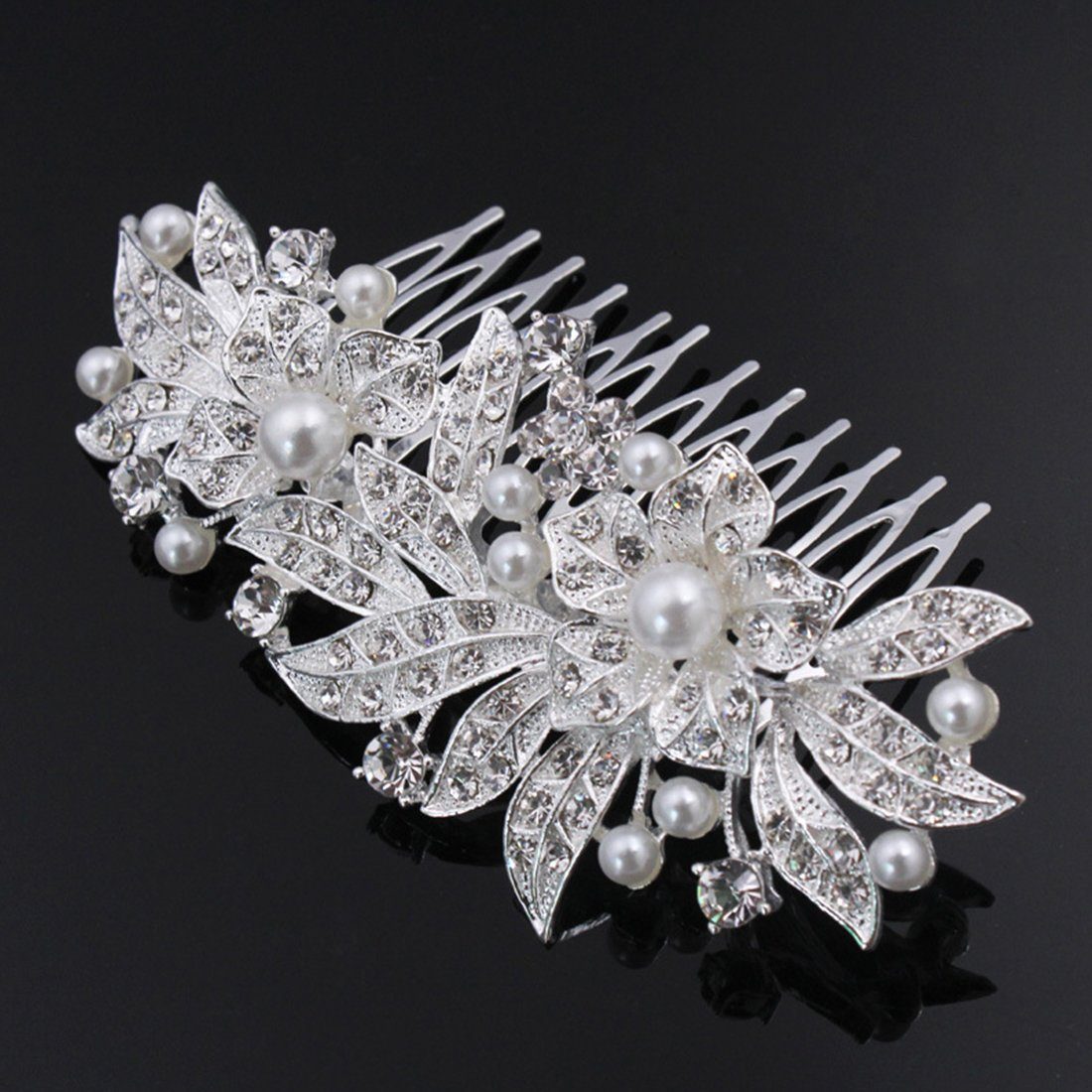 GLAMO Diadem Kopfbedeckungen Blumen Hochzeit Braut Haarkämme Luxus Strass Perlen