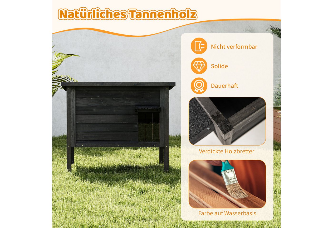 Thumbnail - KOMFOTTEU Tierhaus, Katzenversteck mit geneigtem Asphaltdach