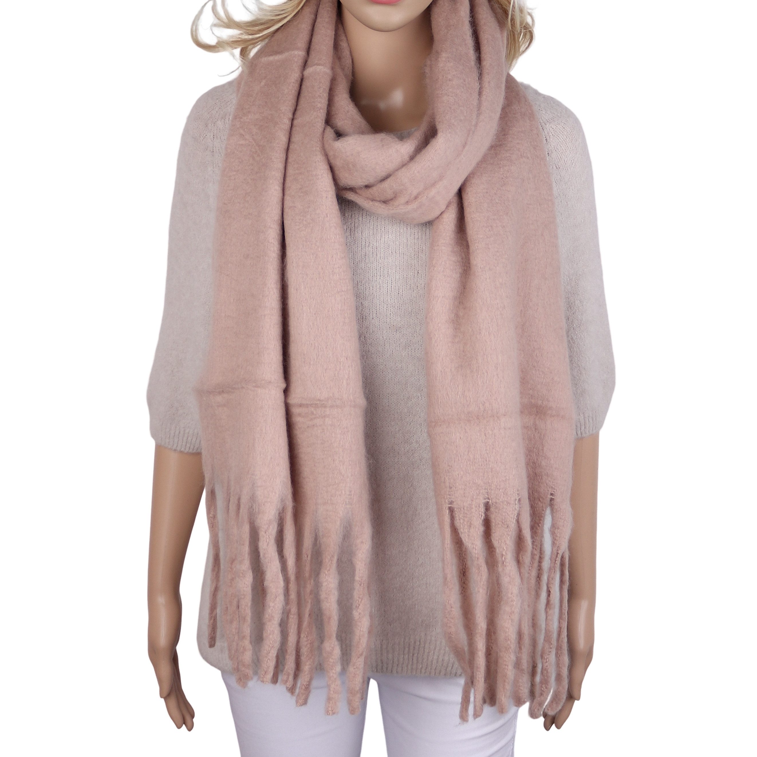MIRROSI Modeschal Damen Schal 40x200cm, aus 100% Viskose, Unifarben, (Neue Kollektion Herbst/Winter 2026), weicher Winterschal mit langen Fransen, unifarben, kuschelig warm