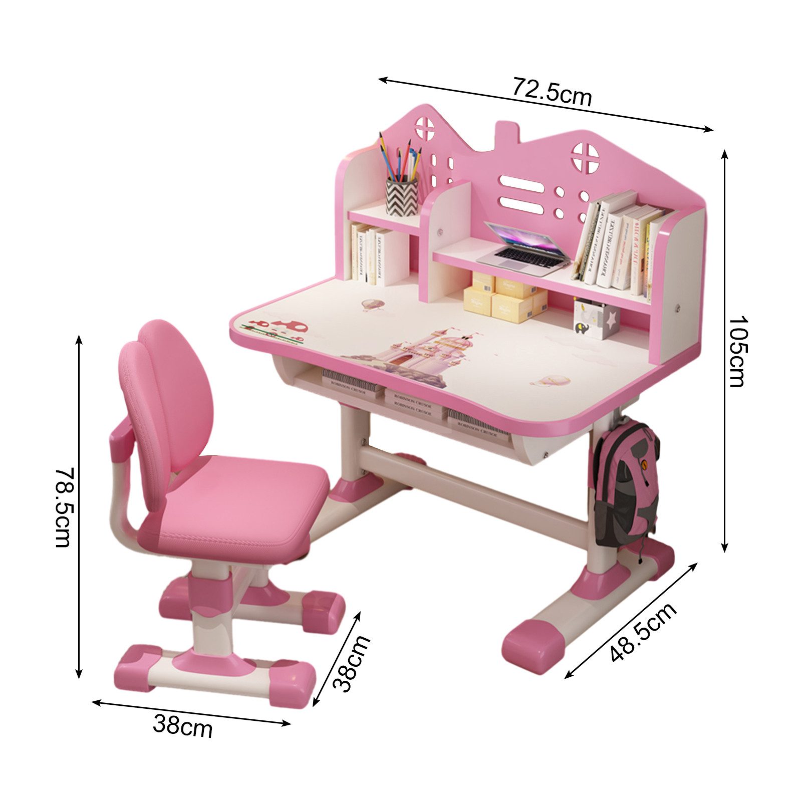 Rutaqian Kinderschreibtisch Kinderschreibtischstuhl Set für Kinder, Höheverstellbar 53 und 77cm, mit Stuhl & Schublade,Kinderschreibtisch für Zuhause und Schule