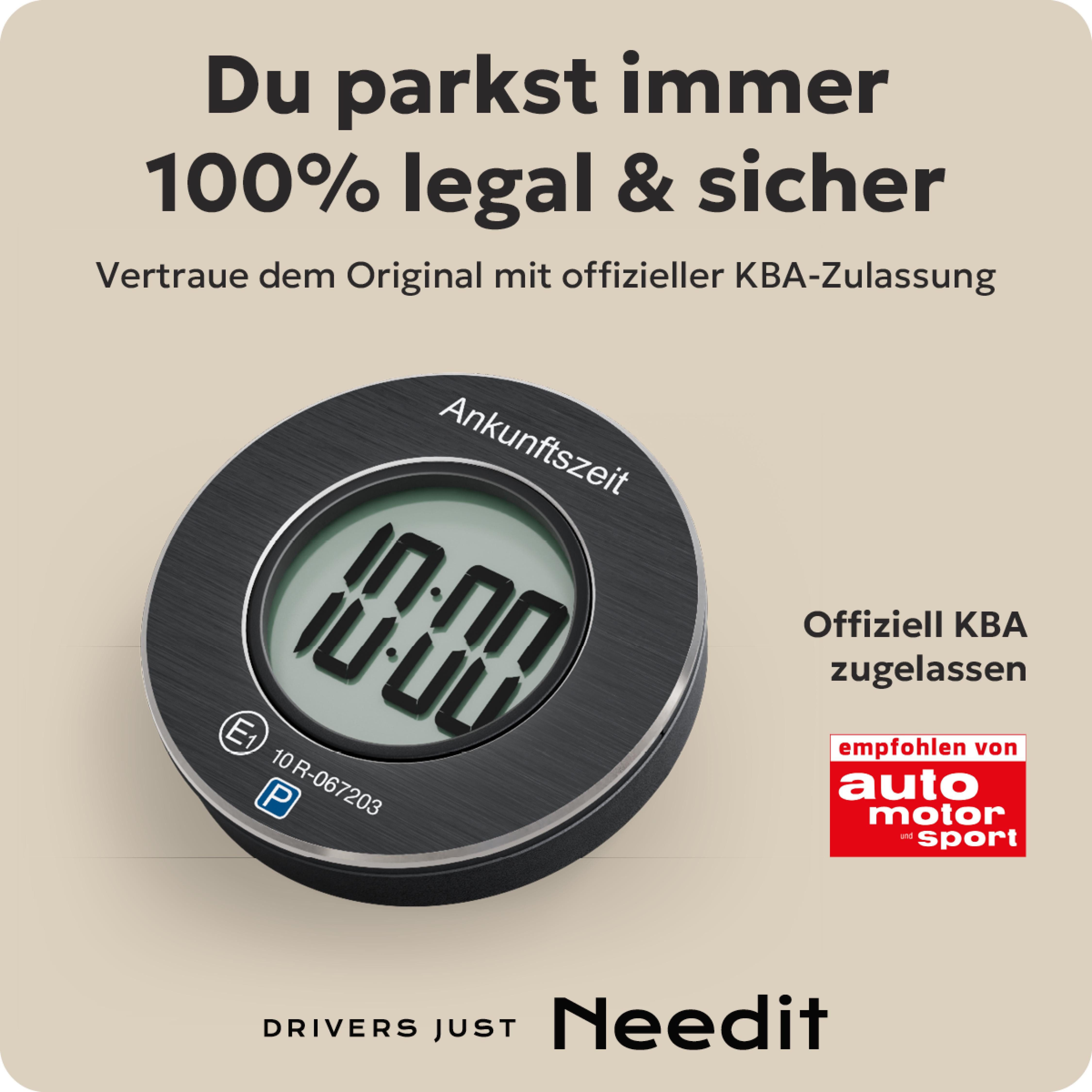 NeedIt elektronische Parkscheibe ParkOne, Automatische Parkzeiterfassung, Magnetische Halterung