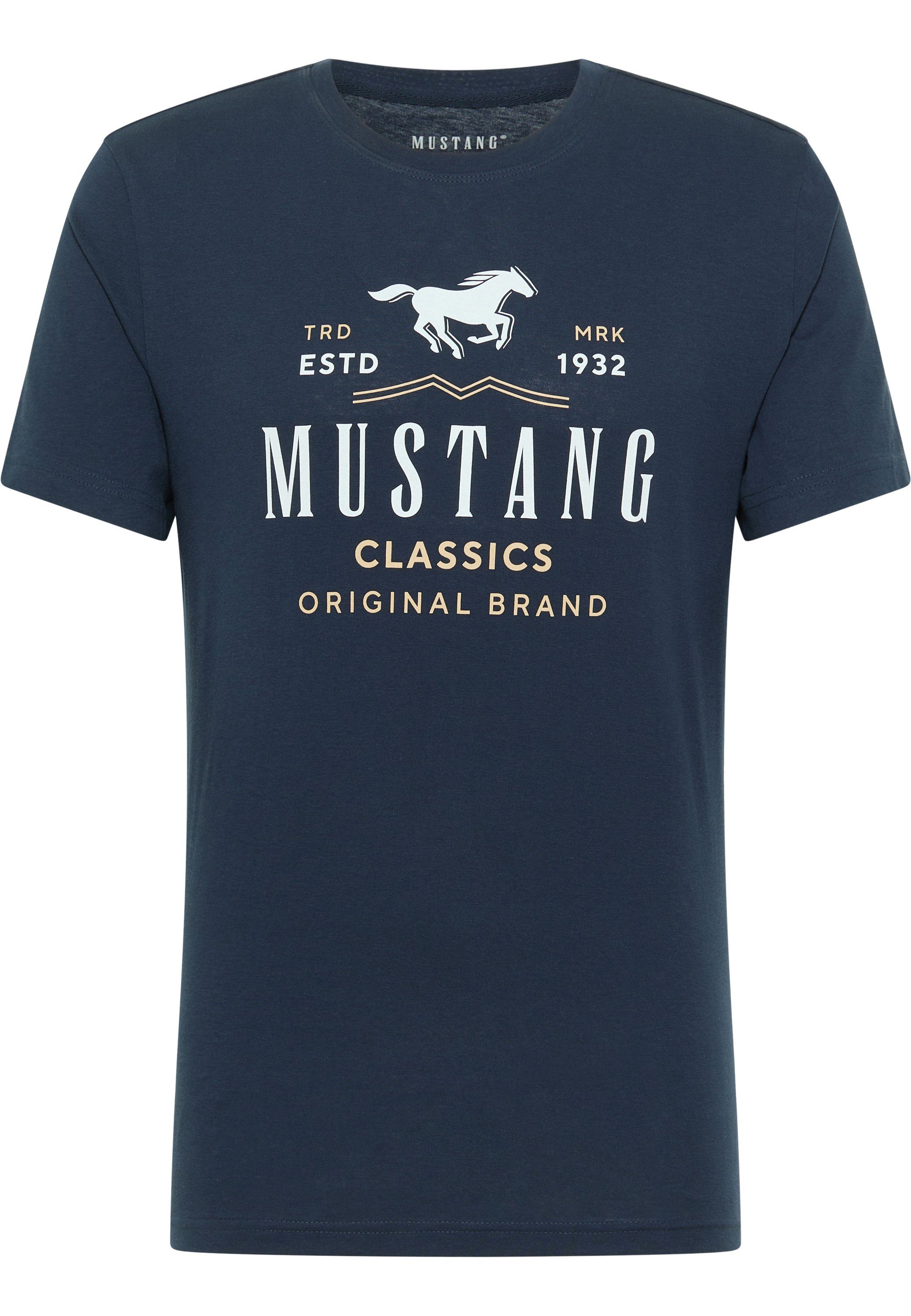 Mustang Print-Shirt navy MUSTANG Kurzarmshirt T-Shirt