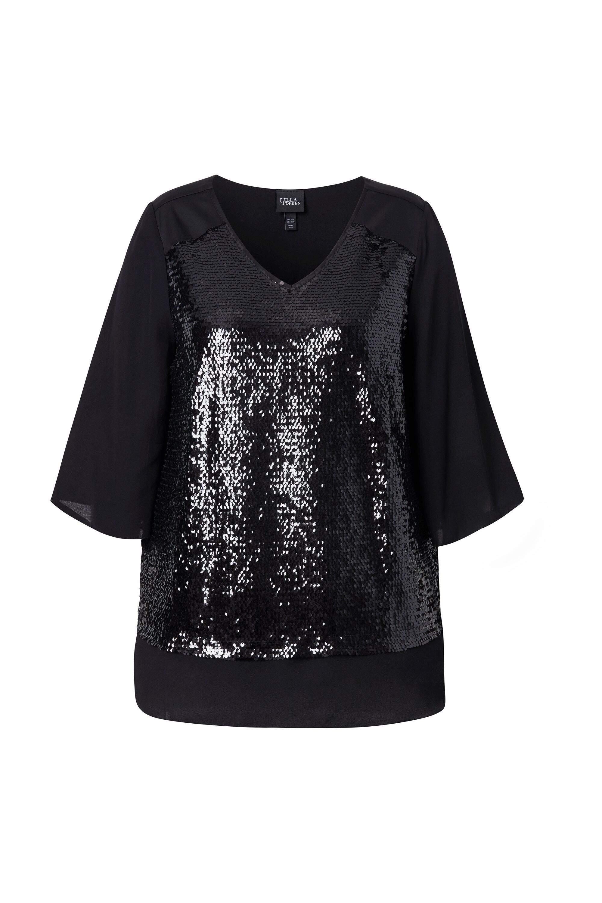 Ulla Popken Hemdbluse Chiffonbluse Pailletten A-Linie V-Ausschnitt günstig online kaufen
