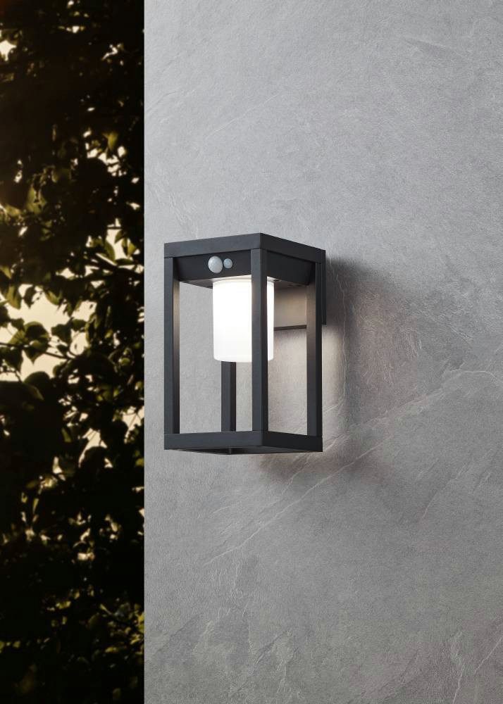 EGLO Wandleuchte MARTANO Wandlampe, Alu und Kunststoff, Außenlampe, IP44, Solar, Lampe, Bewegungsmelder, LED fest integriert, Neutralweiß, Wand-/Deckenleuchte, L18 x B15 x H27 cm, schwarz, 3,7W inkl.