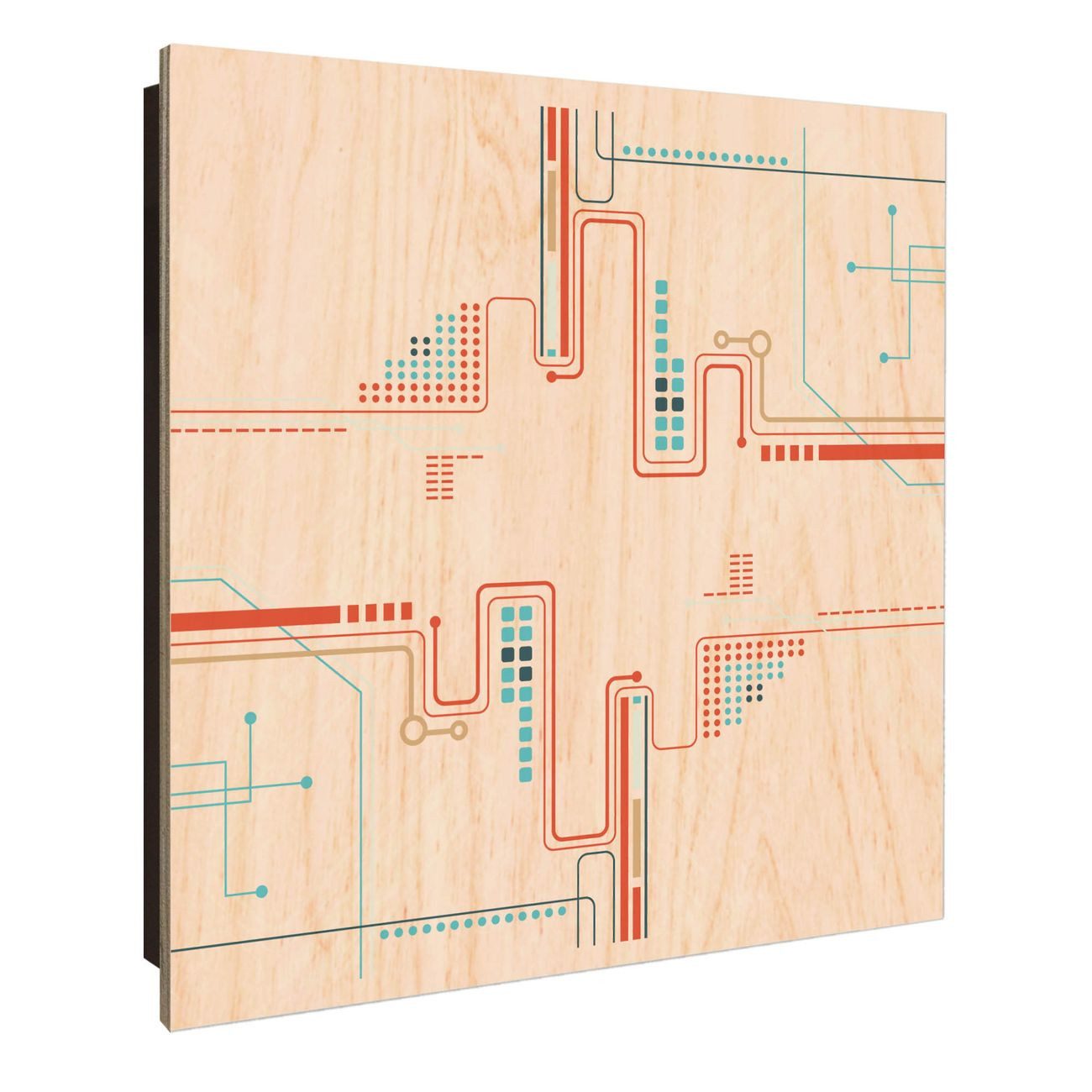 banjado Schlüsselkasten aus Holz mit Motiv Digitales Netzwerk 2 (Stahl Gehäuse, mit 50 Haken), 30 x 30 x 5 cm