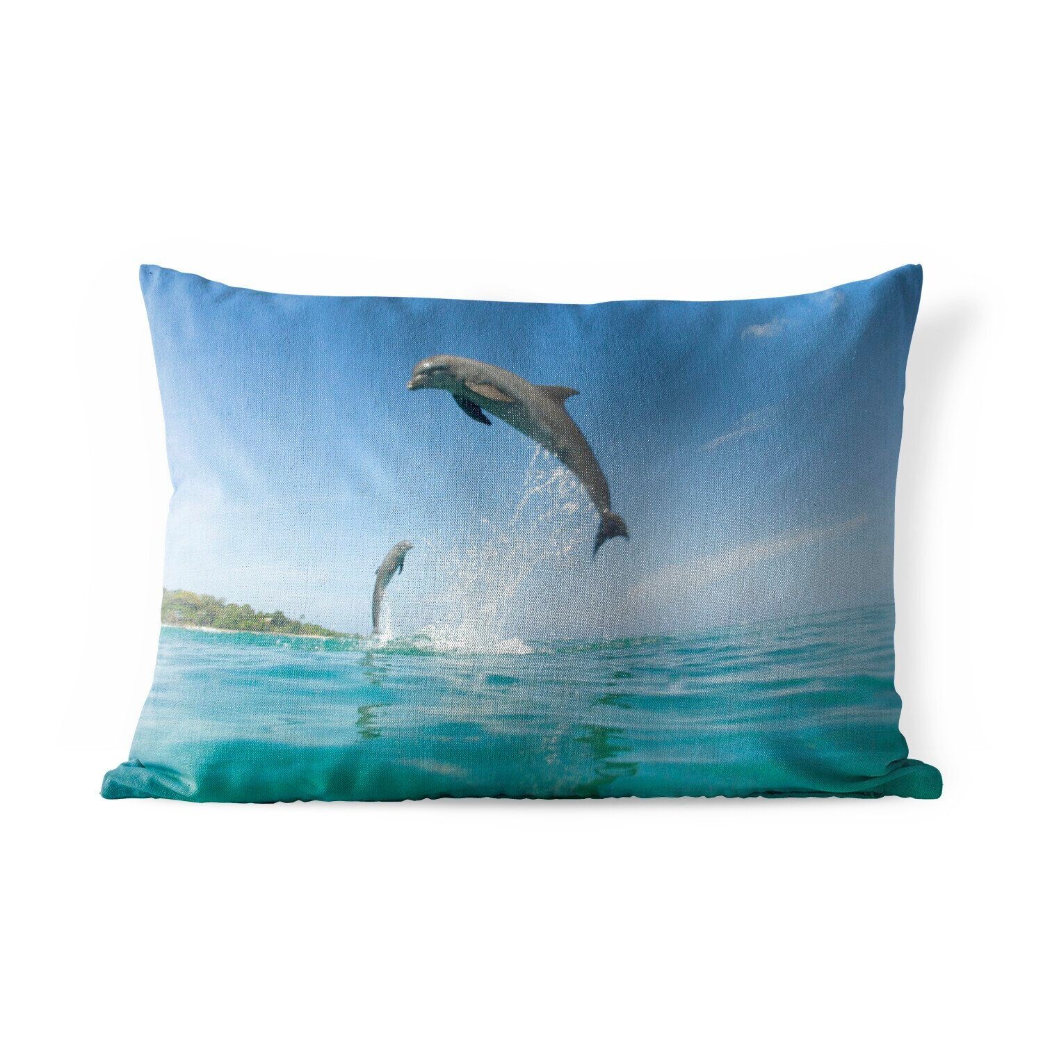 MuchoWow Dekokissen Delfin hoch über der Wasseroberfläche, Outdoor-Dekorationskissen, Polyester, Dekokissenbezug, Kissenhülle
