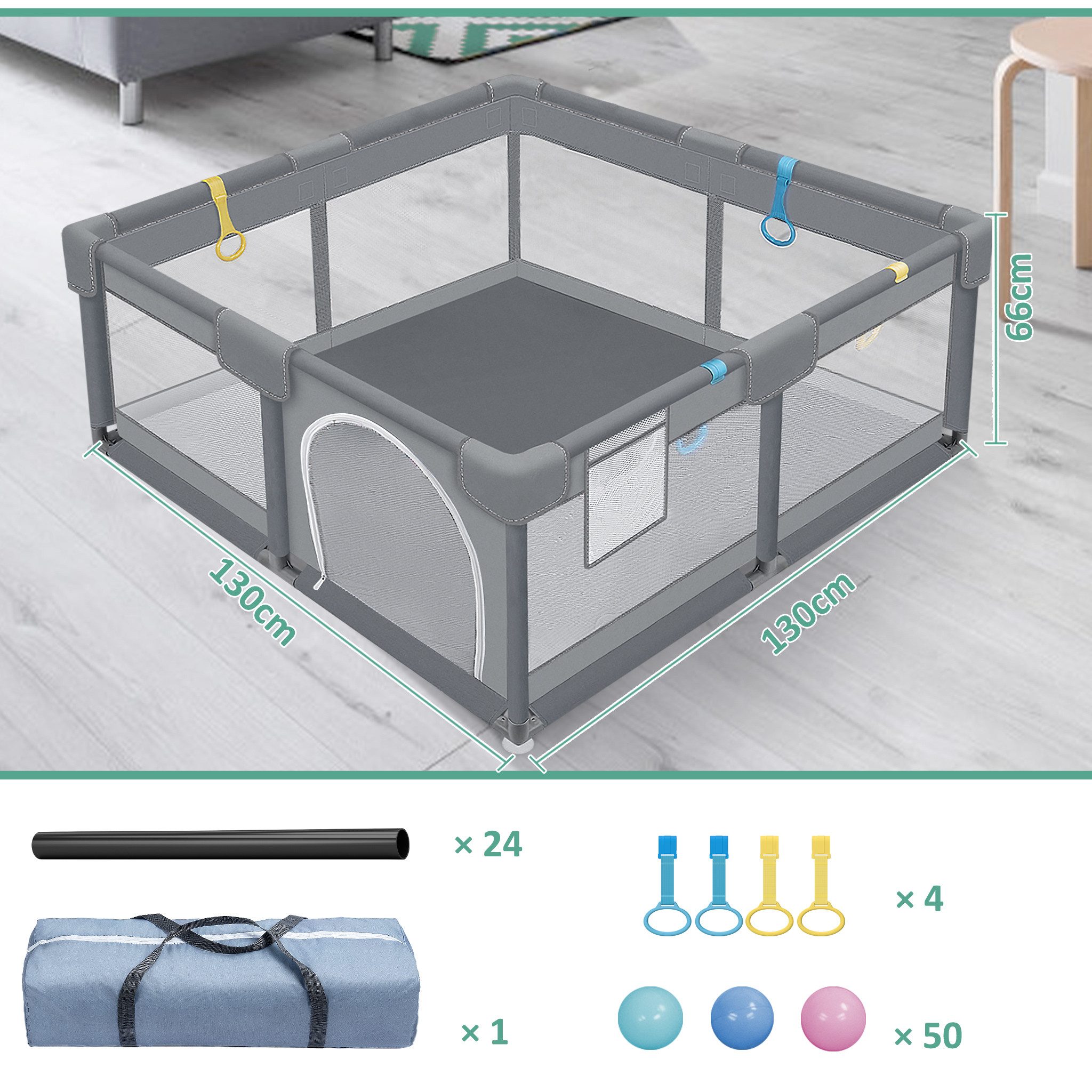 FIVMEN Laufgitter Laufstall Baby Absperrgitter Aktivitätsbereich 130x130x66 günstig online kaufen