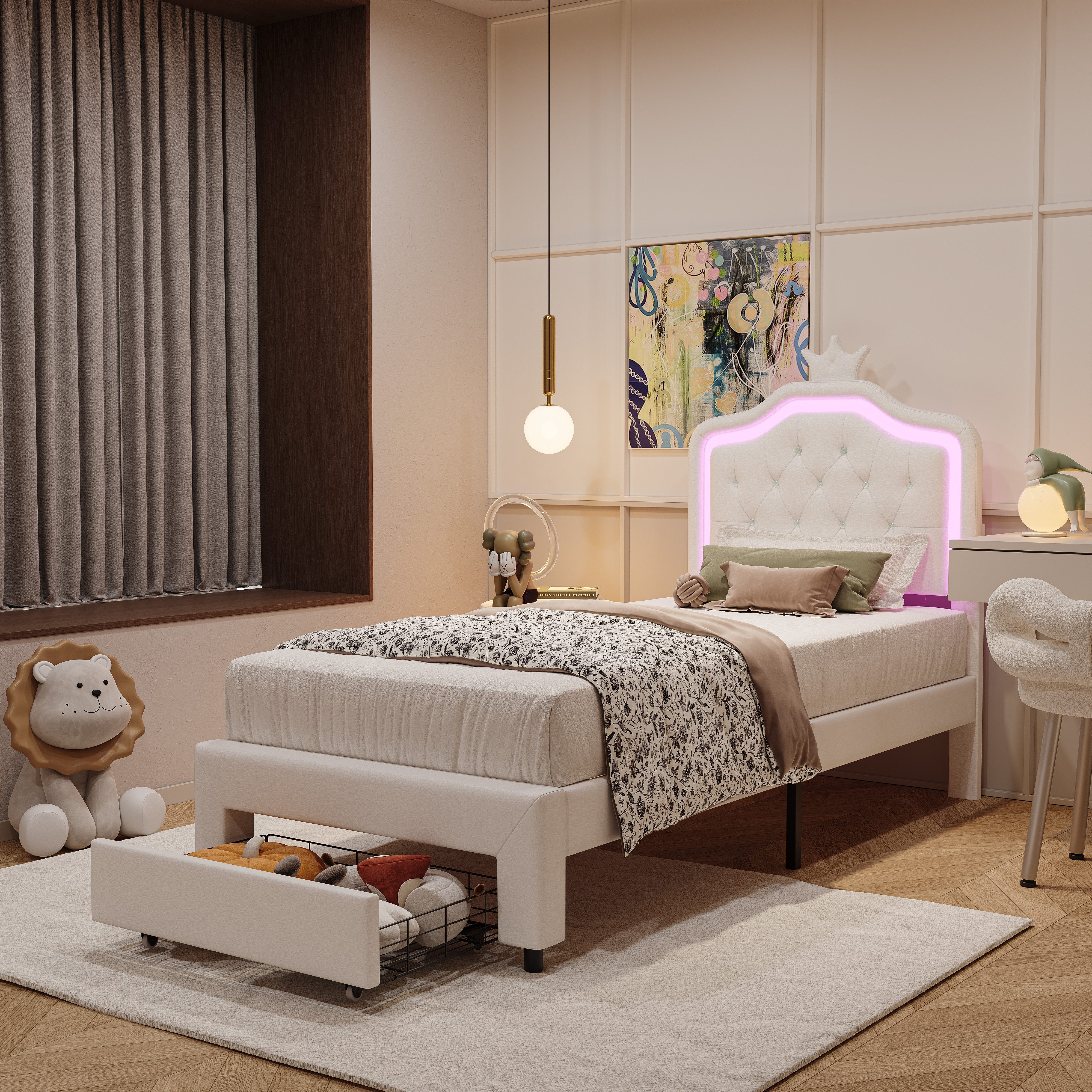 Furnishings Home Kinderbett Polsterbett Prinzessinnenbett Kronen form LED ( günstig online kaufen