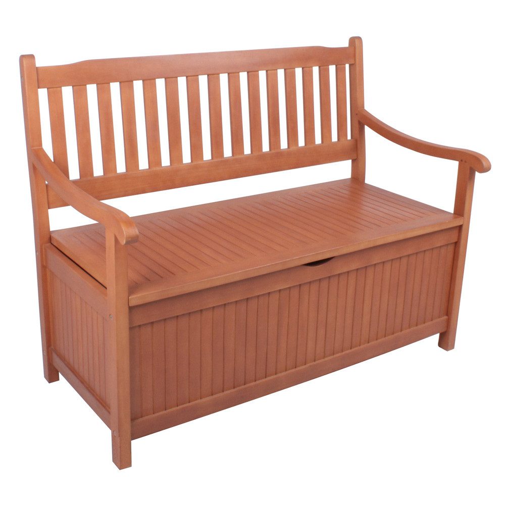 Lomadox Gartenbank HGA-120, Truhenbank, Eukalyptusholz geölt, 2-Sitzer, ca. 107x90x59 cm