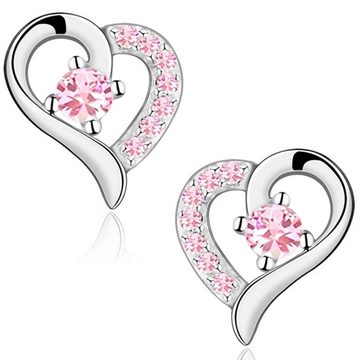 Limana Ohrstecker-Set Ohrringe aus echt 925 Sterling-Silber rosa Zirkonia Herz Edelstahl, Silberschmuck Glitzer