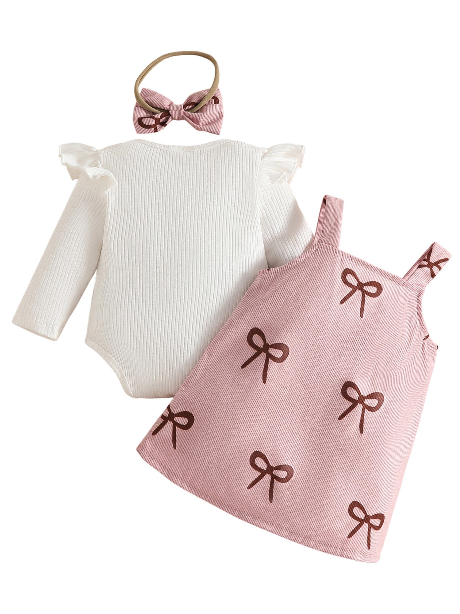 Lapastyle 2-in-1-Kleid 3-tlg Baby Mädchen Kleidung Overall + Latzkleid + Stirnband Elegante süßes Drucke Baby-Set in kontrastfarben, Geburtstagsparty Set