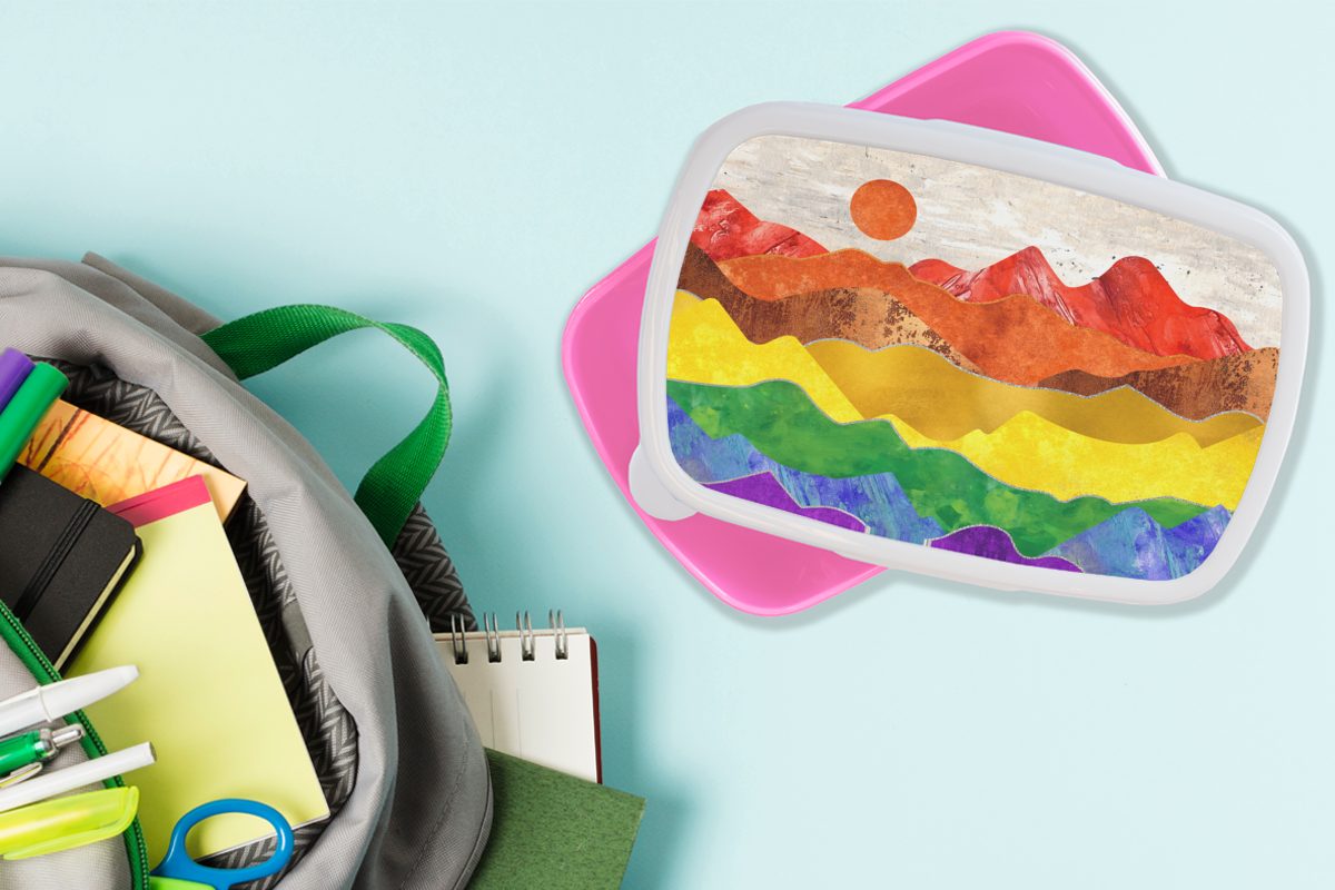 Lunchbox Regenbogen Marmor, (2-tlg), Snackbox, Erwachsene, rosa - Brotbox Mädchen, Kinder, für Brotdose - Kunststoff, Kunststoff MuchoWow Stolz