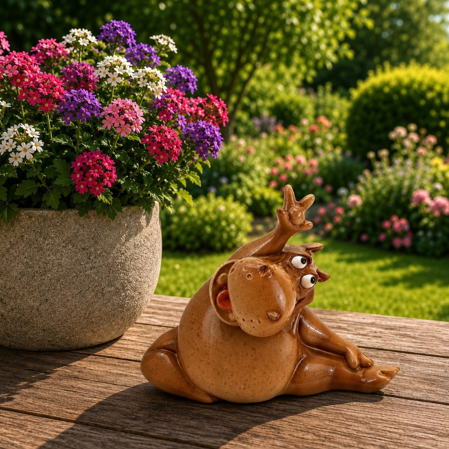 Online-Fuchs Gartenfigur für draußen - sportliches Nilpferd in Yoga Position - Deko Figuren, (wetterfest, liebevolles Design), aus hochwertigem Kunstharz gefertigt - für den Innen- und Außenbereich