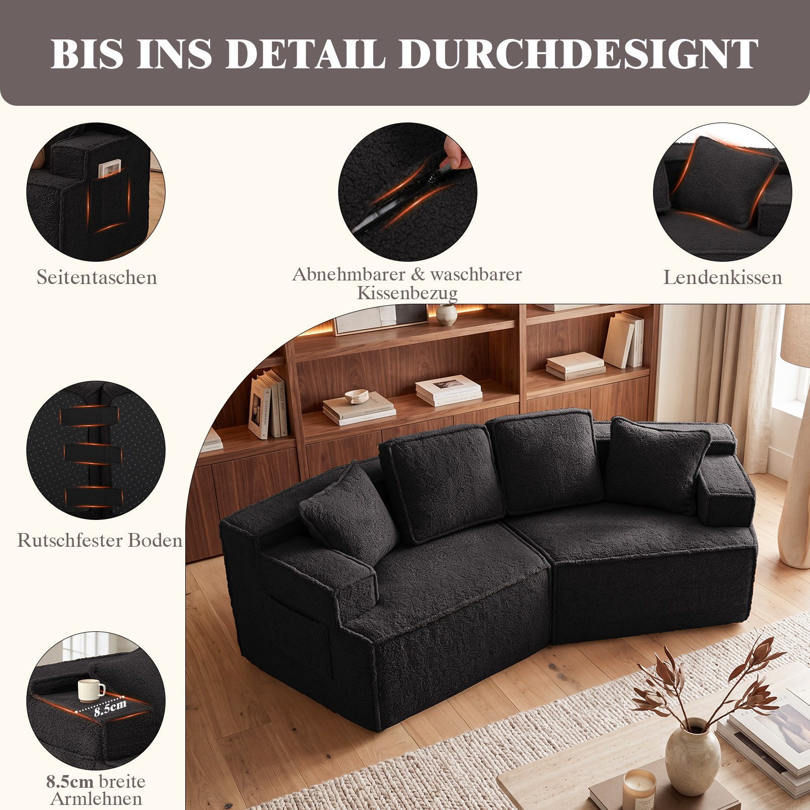 COMHOMA Sofa modulares Schlafsofa, Polstersofa, 3-Sitzer Sofa, Sektionscouch, Keine Montage erforderlich, mit Aufbewahrungstasche, schlaffunktion