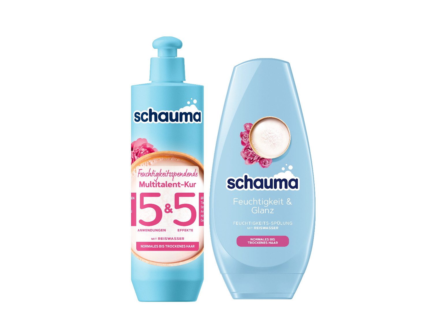 Schauma Haarshampoo 5&5 Kur Feuchtigkeitsspendend 300ml & Spülung Feuchtigkeit 250ml, 2-tlg., Feuchtigkeit, Hitzeschutz, Anti-Frizz