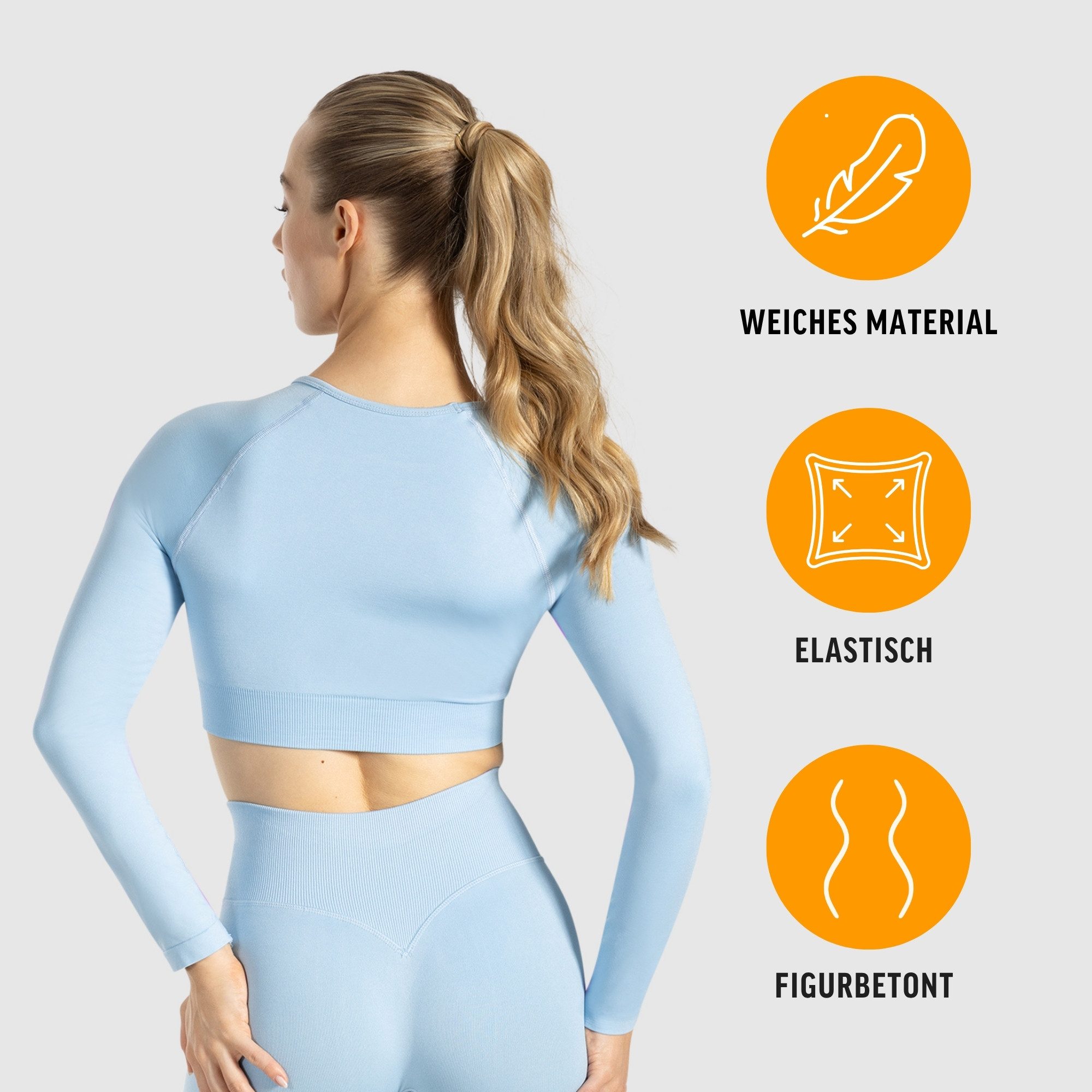 Smilodox Longsleeve Maysa, Crop Shirt Langarmshirt Shaped Fit Gym, Yoga & Alltag atmungsaktiv, blickdicht, Raglan Design, Sicherer Halt