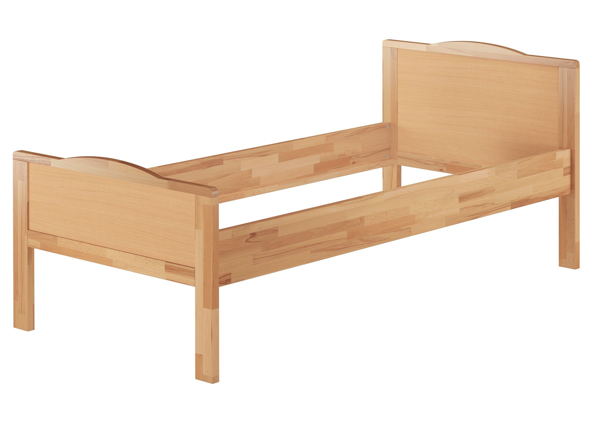 ERST-HOLZ Massivholzbett Hohes Bettgestell für Senioren 100 x 200 Buche, Buche farblos lackiert