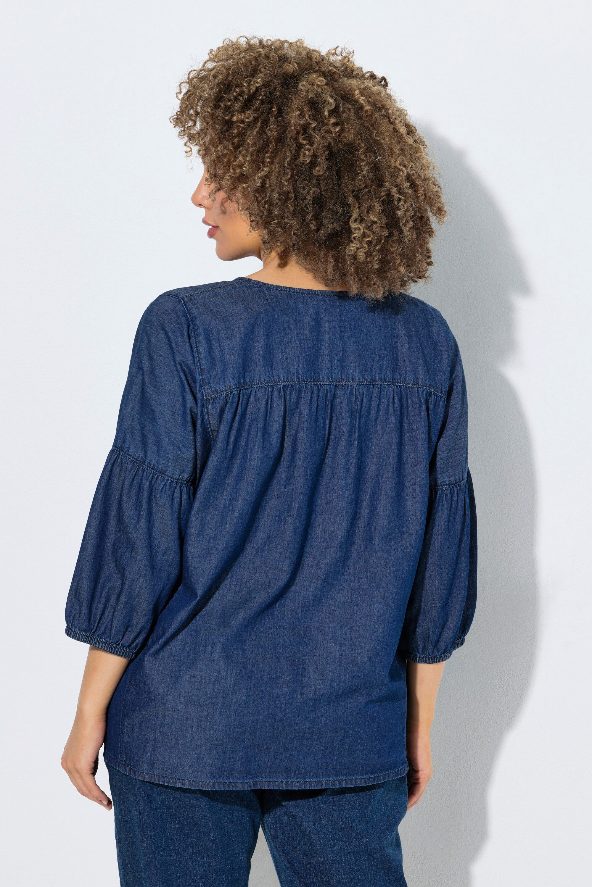 Ulla Popken Longbluse Jeansbluse Empire-Silhouette Rundhals