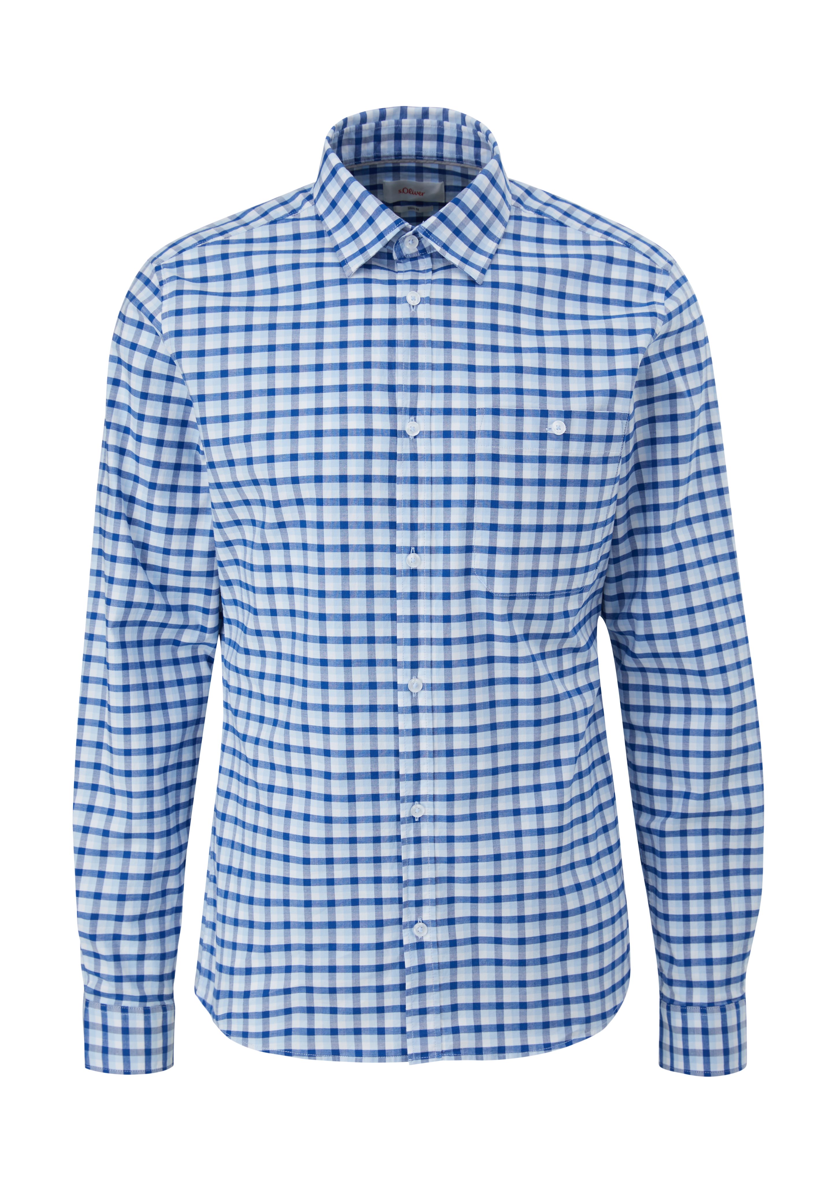 Slim: Karohemd Langarmhemd hellblau aus s.Oliver Baumwollstretch