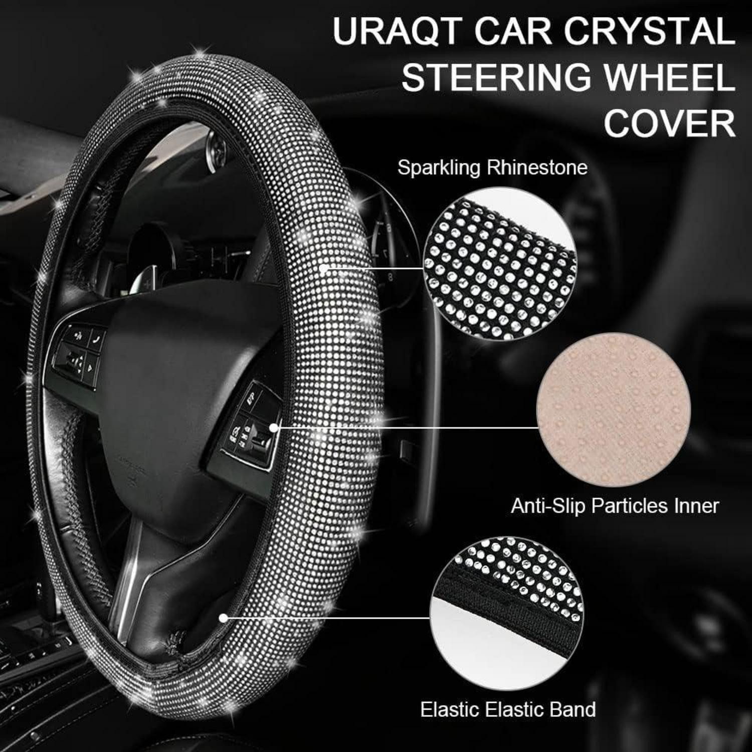 Luxury Collection Car Floor Mat Steering Wheel Cover Universal Car Glitter Rhinestones Decoration Women Silver