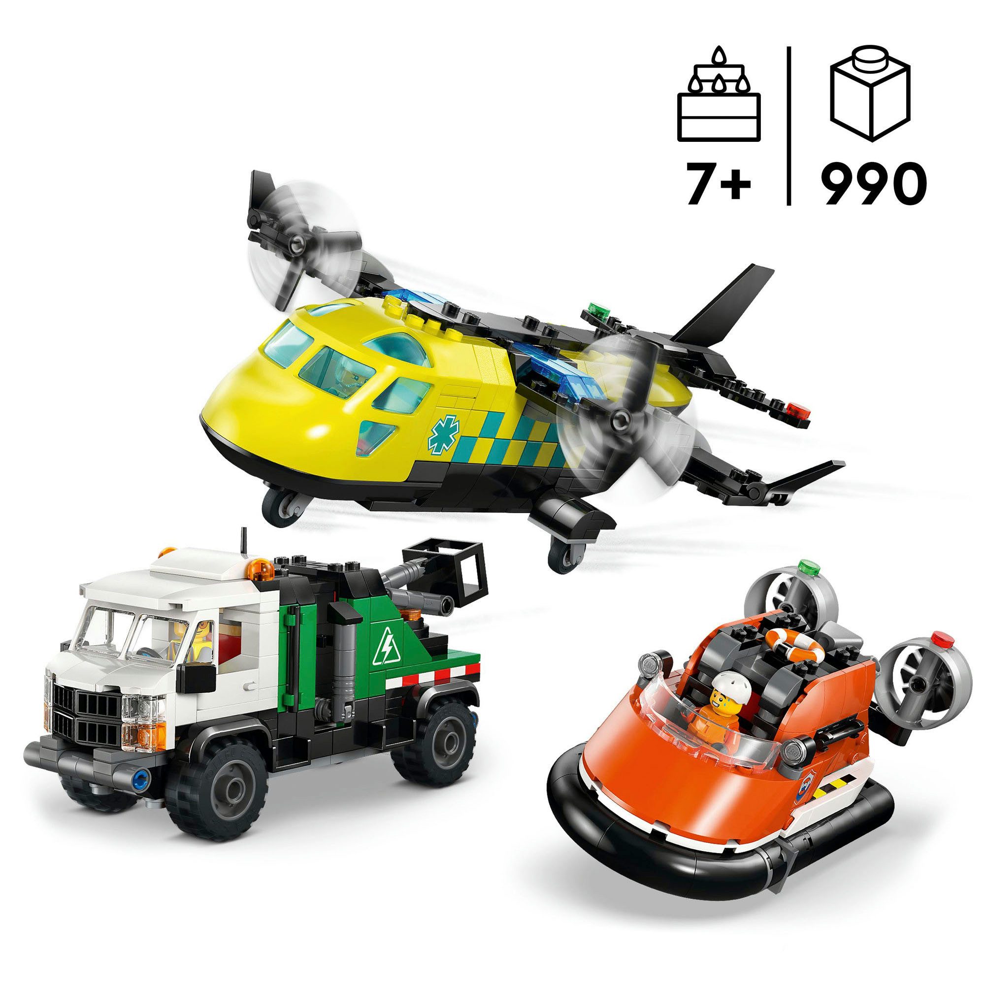 LEGO® Kombinationsset m Flugzeug, Wartungsfahrzeug u Luftkissenboot (60505) Konstruktionsspielsteine, (990 St), LEGO City; Made in Europe