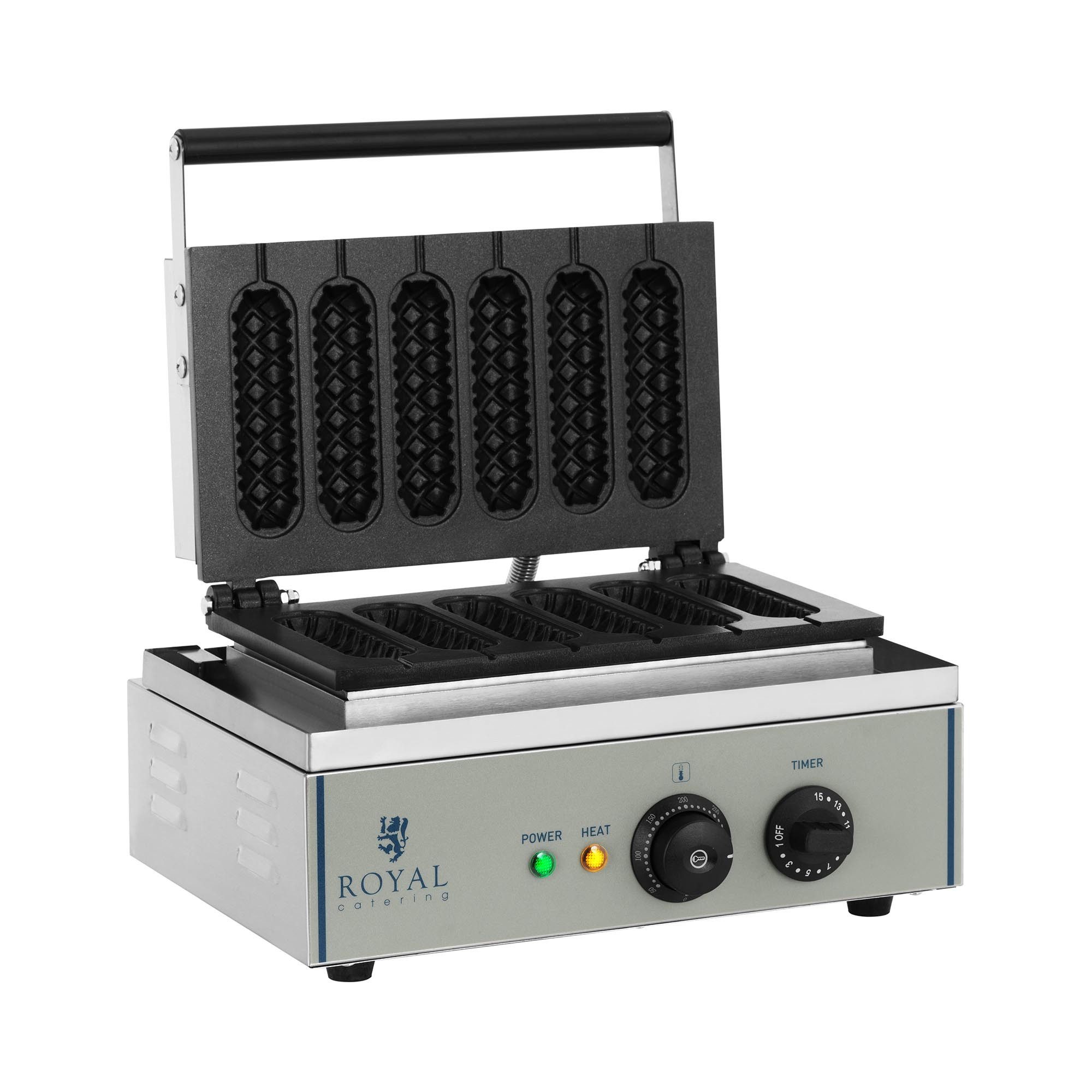 Royal Catering Waffeleisen Corn Dogs Maker Edelstahl Profi Waffeln Am Stiel Waffelsticks Gastro, 1500 W