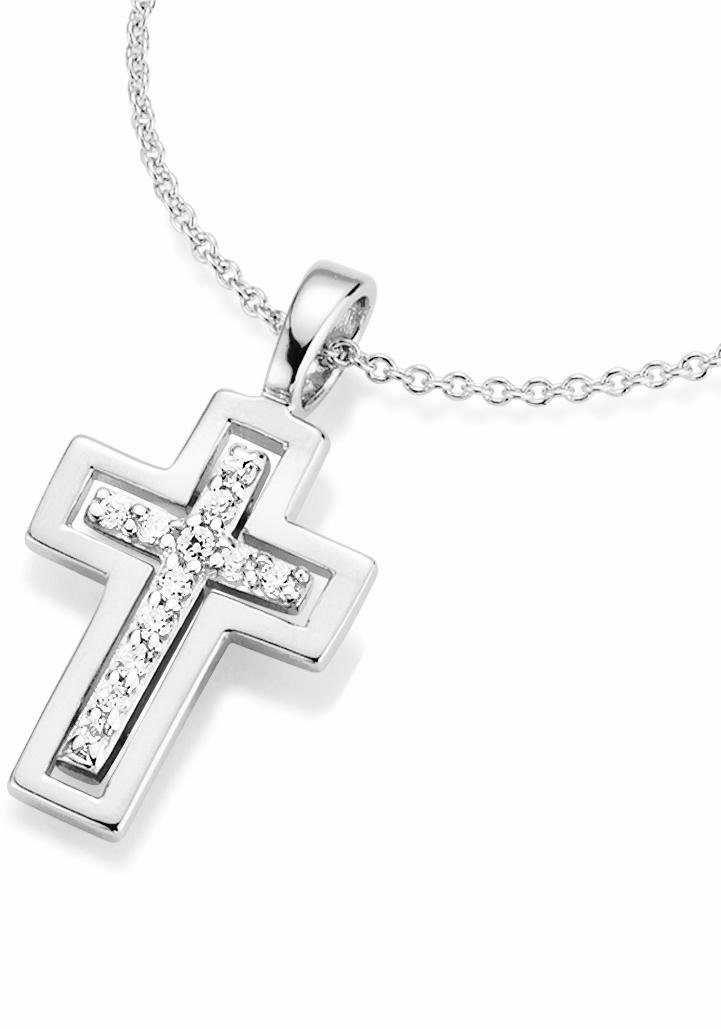 Firetti Kette mit Anhänger Schmuck Geschenk Silber 925 Halsschmuck Halskette Ankerkette Kreuz, mit Zirkonia (synth)