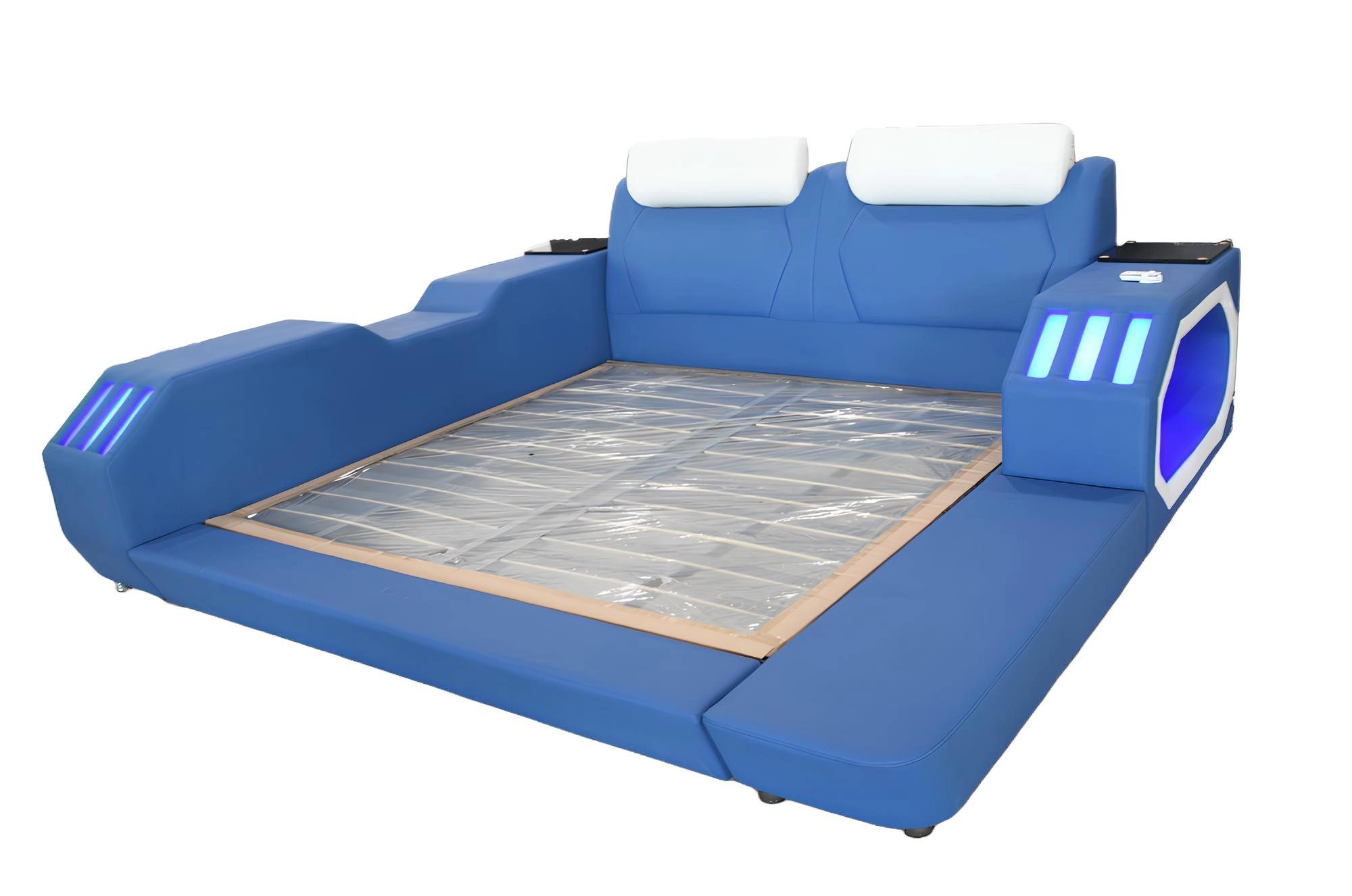 Xlmoebel Multimediabett Luxuriöses Bett mit blauer LED-Beleuchtung (Multimediabett, Multifunktions Bett), Hergestellt in Europa