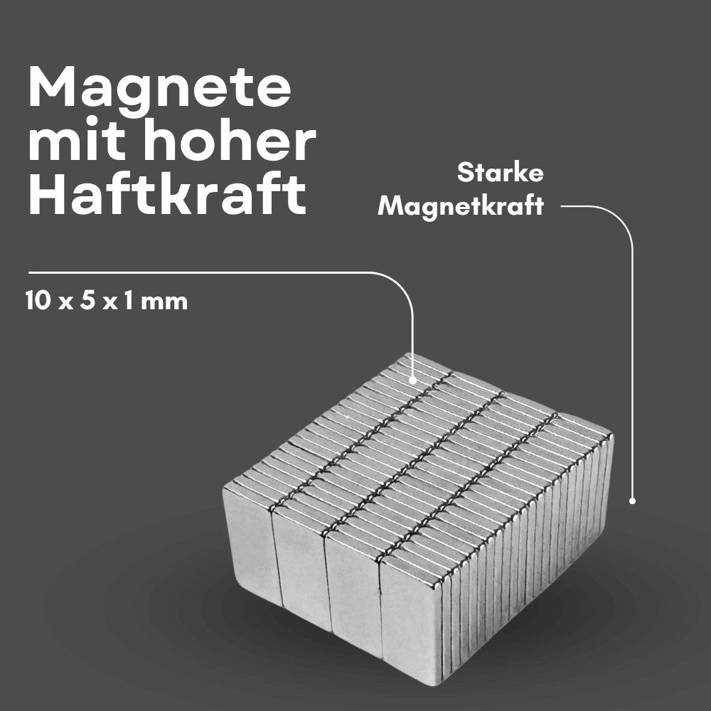 MaajeeKuto Magnet Neodym Magnet 10x5x1 mm N38 Quadermagnet 400g Haftkraft Stark (1-St)