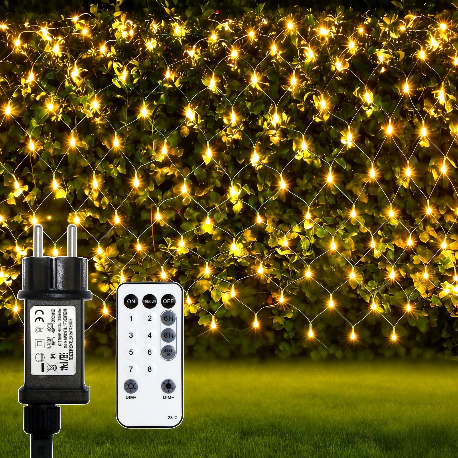 OZAVO LED-Lichternetz LED Lichterkette Außen mit Fernbedienung Timer warmweiß, 3 x 2m, 200-flammig, Wasserdicht Lichternetz Innen 8 Modi für Büsche Garten Zimmer Balkon